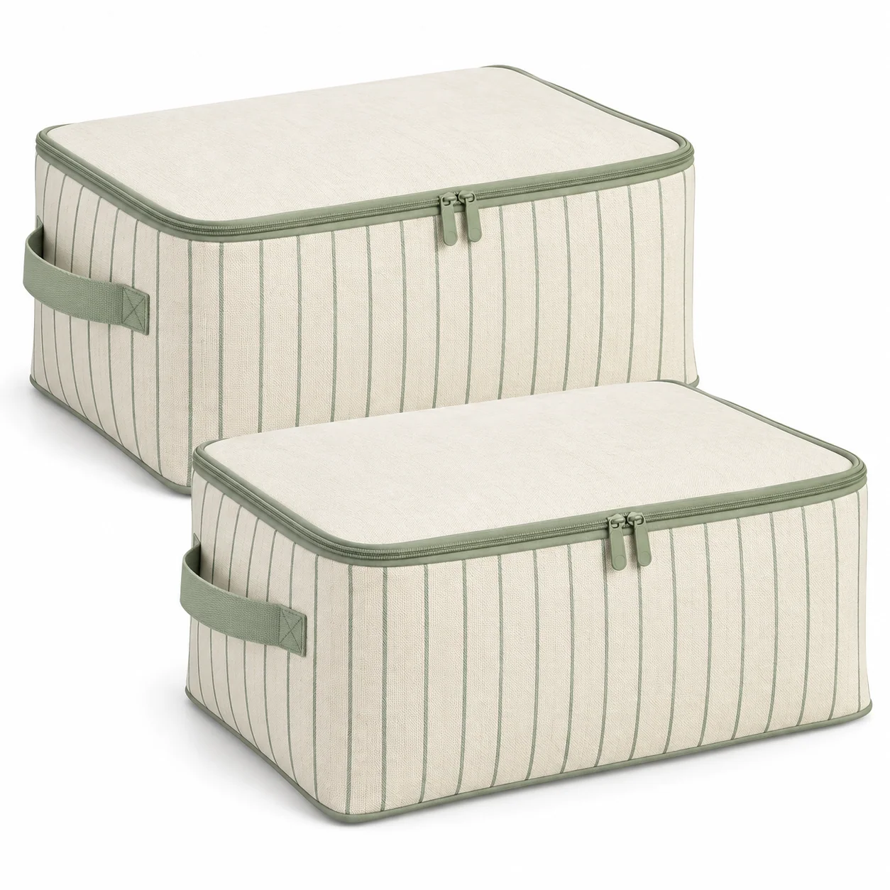Sage Stripe Clothes Storage Bags, Matching 2-Pack