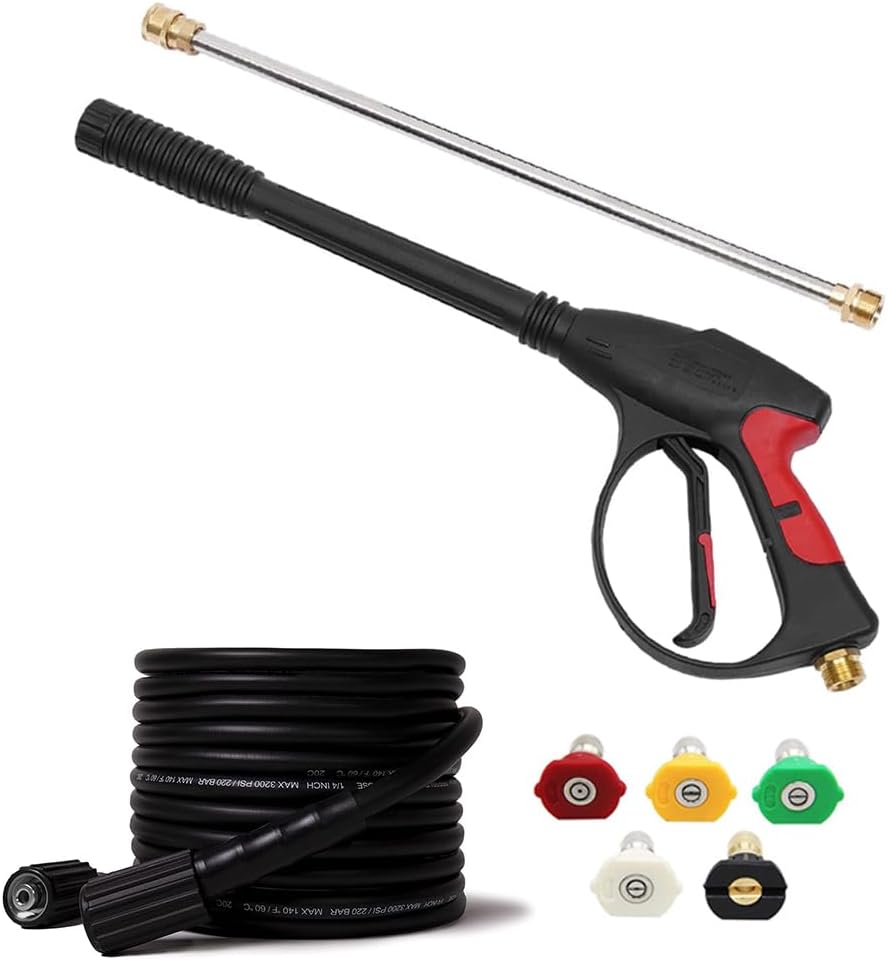 3000PSI Pressure Washer Gun and Hose Kit with Wand and 5 Nozzles