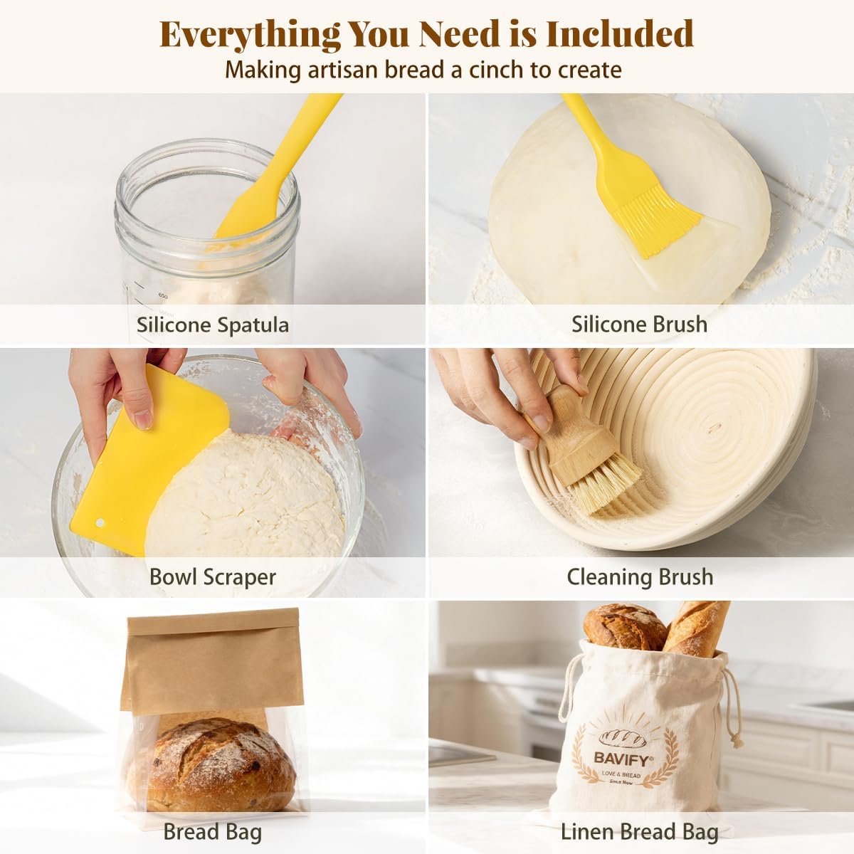 BAVIFY Sourdough Starter Kit, Banneton Bread Proofing Baskets Set