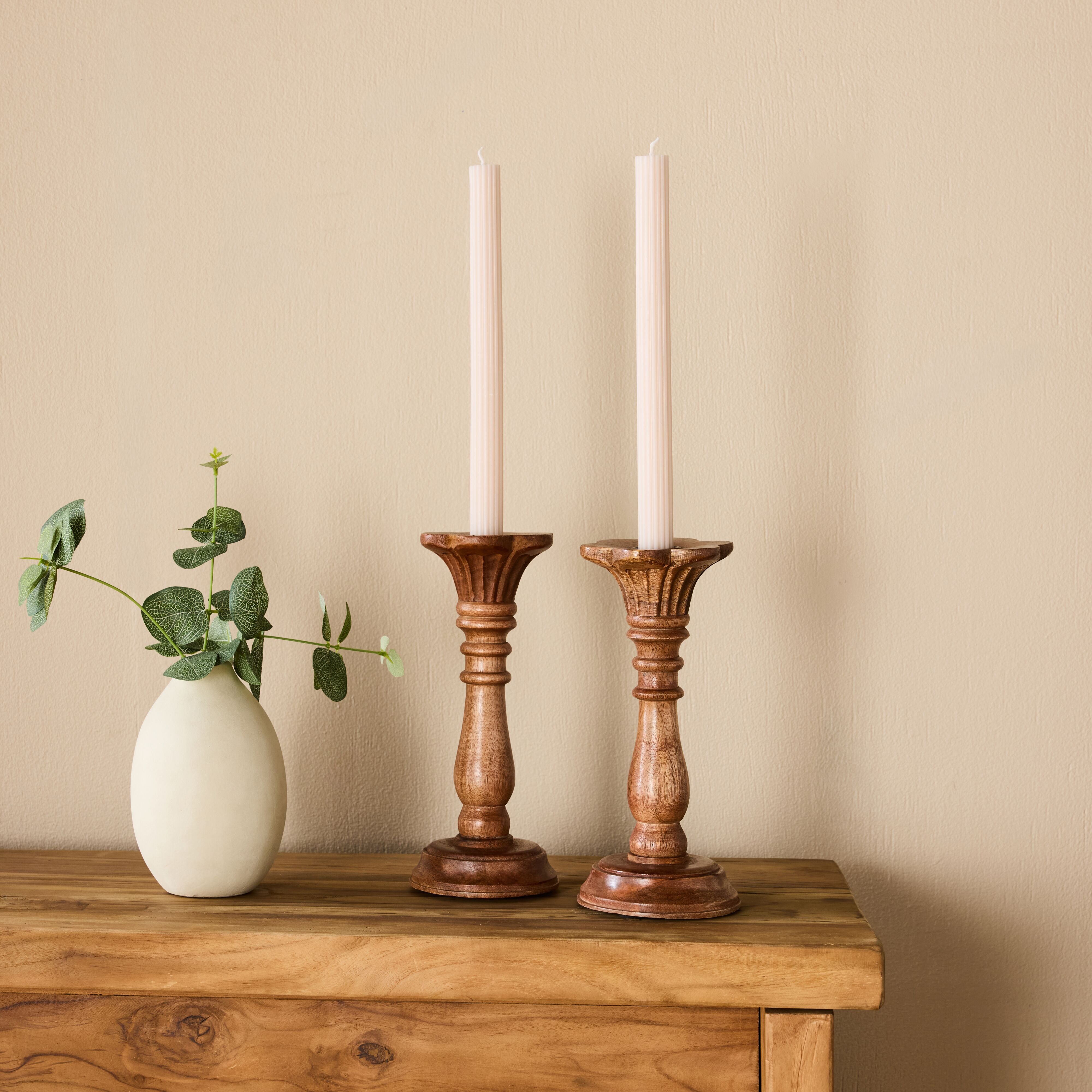 Sati Scalloped Wooden Candle Holder Small