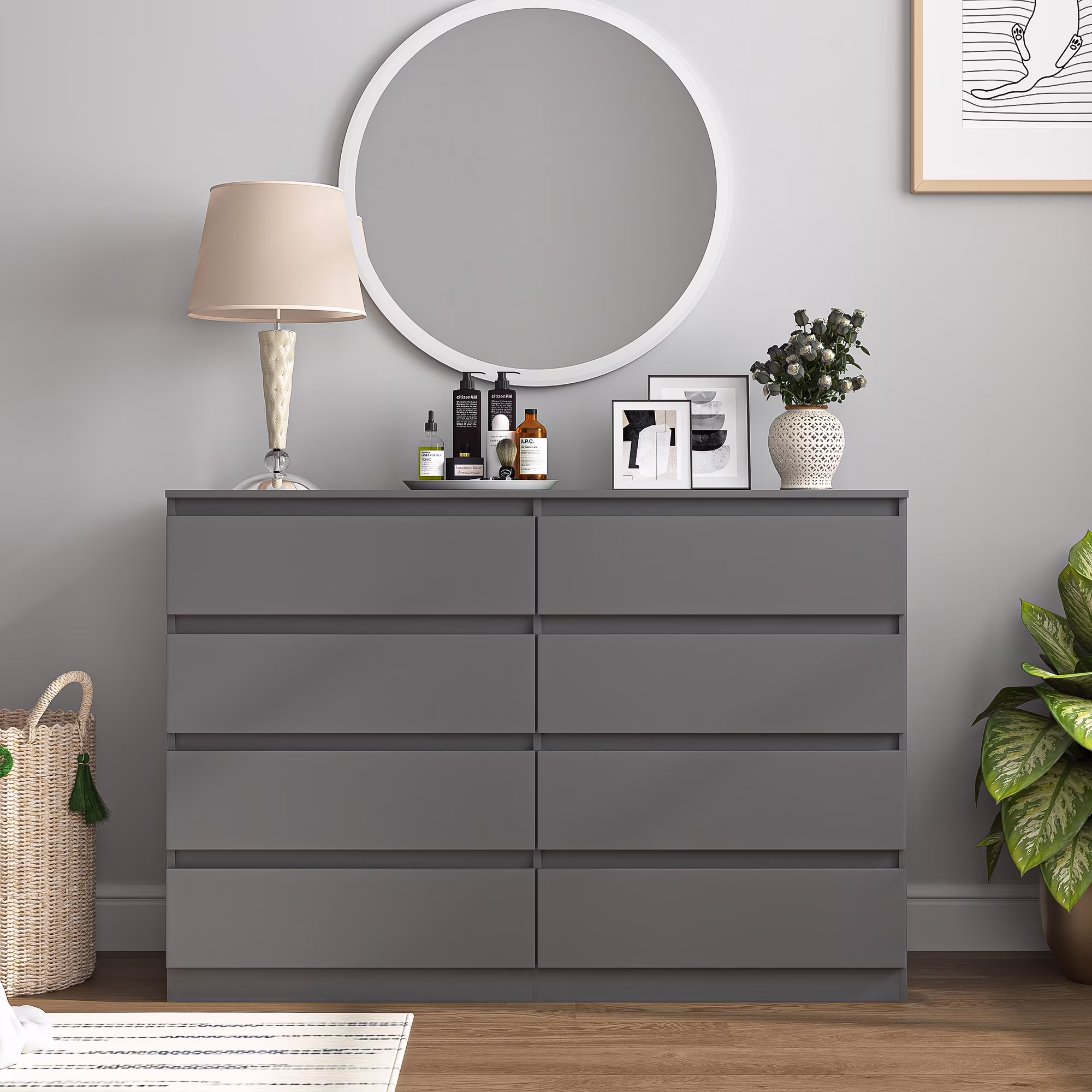 Modern 6 Drawer Dresser Wood Cabinet,Dresser for Bedroom, Kitchen Storage Cabinet with Drawers, Chest of Drawers(Black)(Black(6 Drawers)) - Image 5