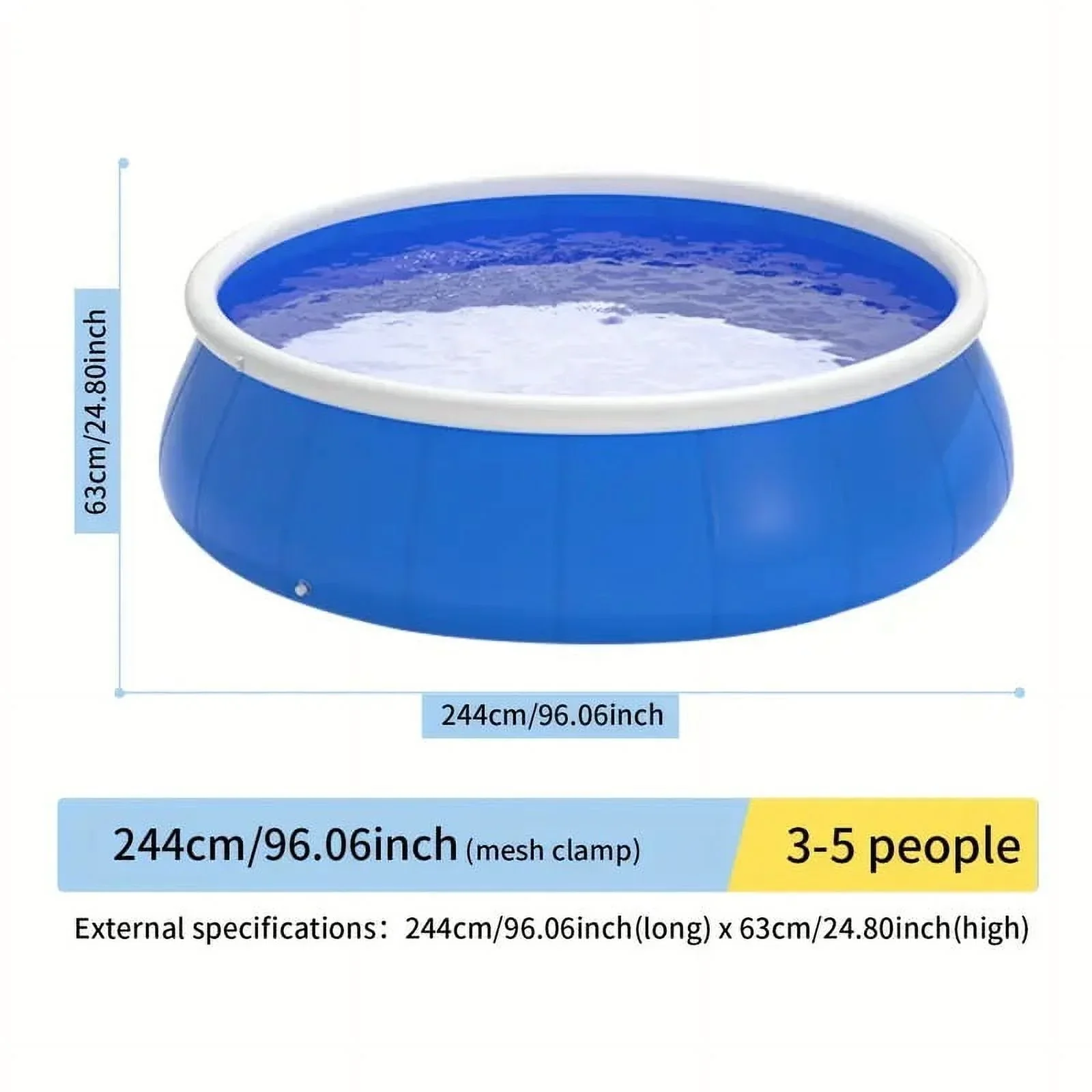 96x24in Montary Inflatable Family Pool for Kids & Adults Backyard Garden Age 3+ Blue