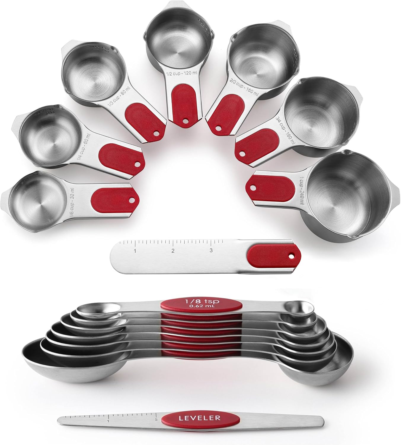 Spring Chef Magnetic Measuring Cups & Spoons Set of 15 with Levelers, Black