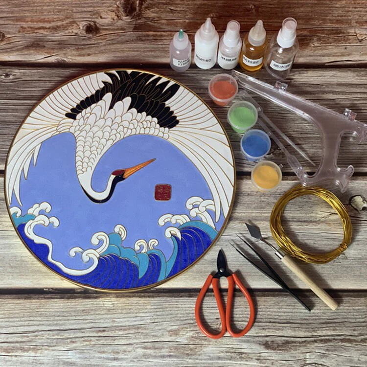 Crowned Crane at Night,Beginner Cloisonné Enamel DIY Kit, with Tutorial& All Tools