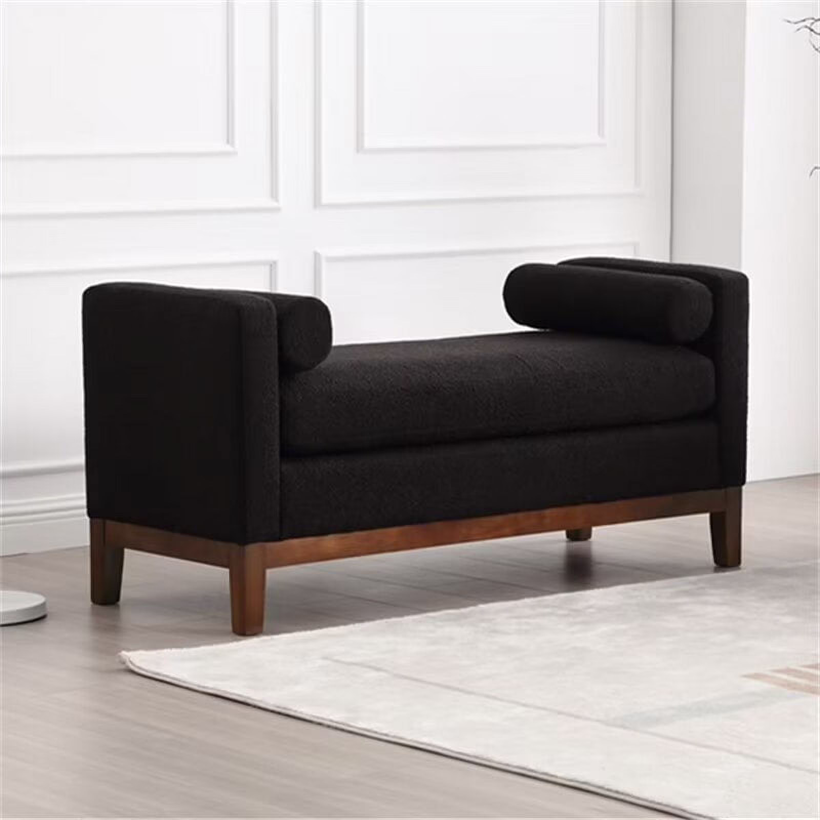End of Bed Bench, 53.5" Boucle Fabric Upholstered Entryway Bench with Wood Legs Bolster Pillows, Rolled Arm Cushioned Ottoman Foot Rest Long Stool Window Extra Seating for Bedroom, Ivory(Ivory) - Image 5
