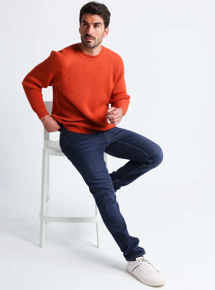 Pull homme en laine maille perlée Orange Confite