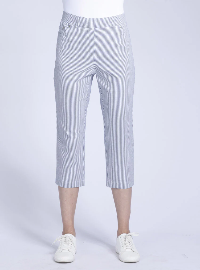 Pantacourt femme rayé bleu