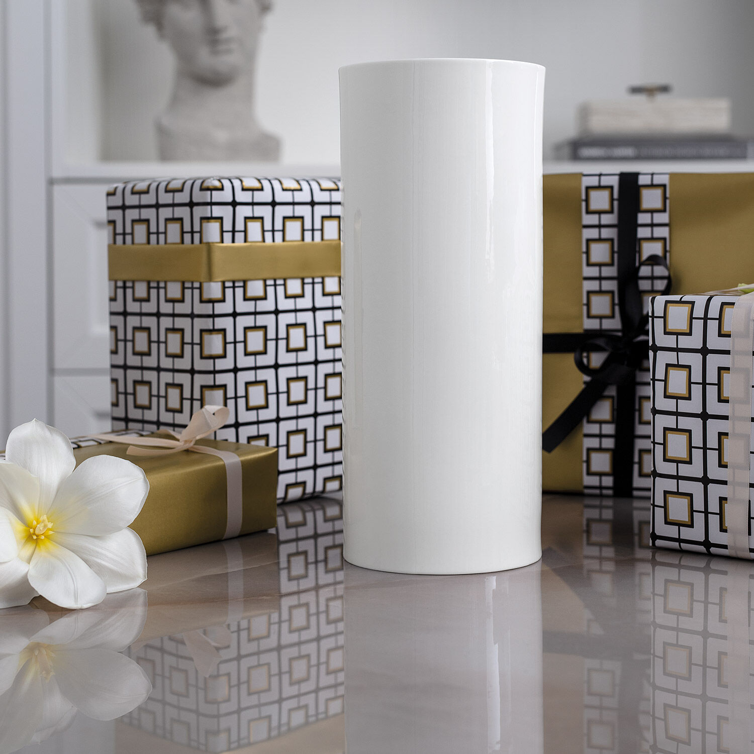 MetroChic Vase - White, 5.2'' x 12'', Premium Bone Porcelain