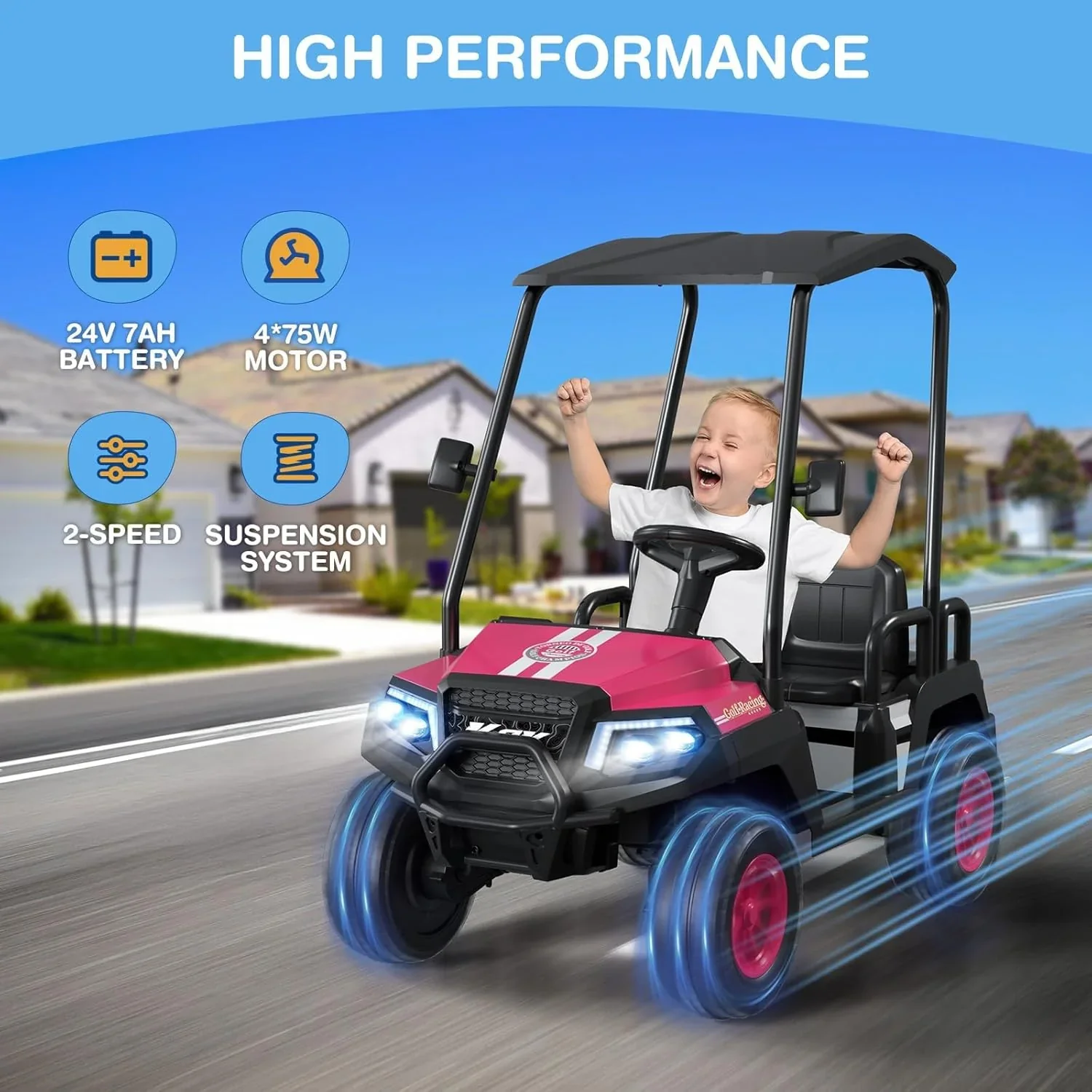 Voiturette de golf pour enfants R9 24V avec télécommande et auvent amovible
