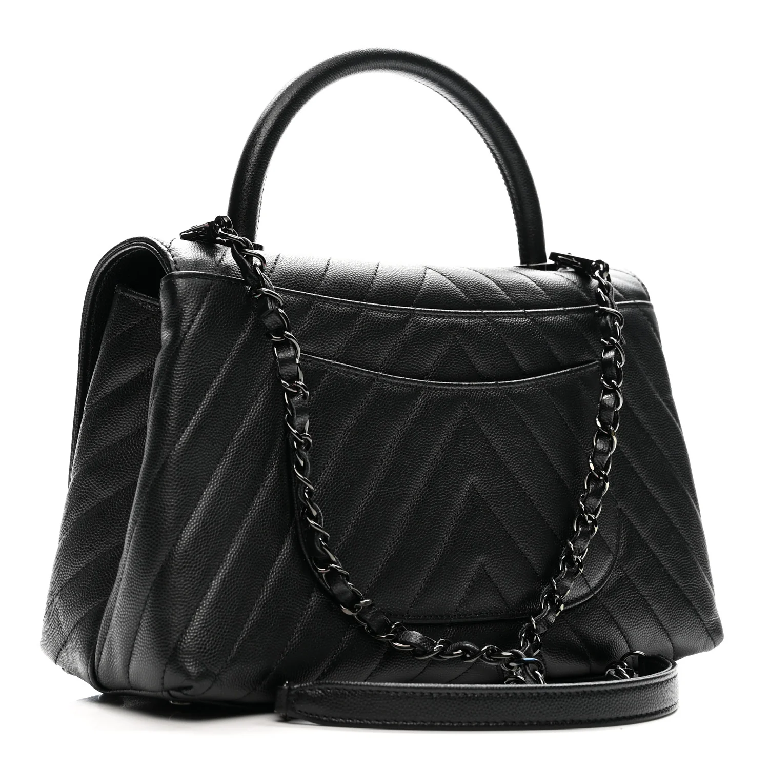 Caviar Chevron Quilted Small Coco Handle Flap So Black