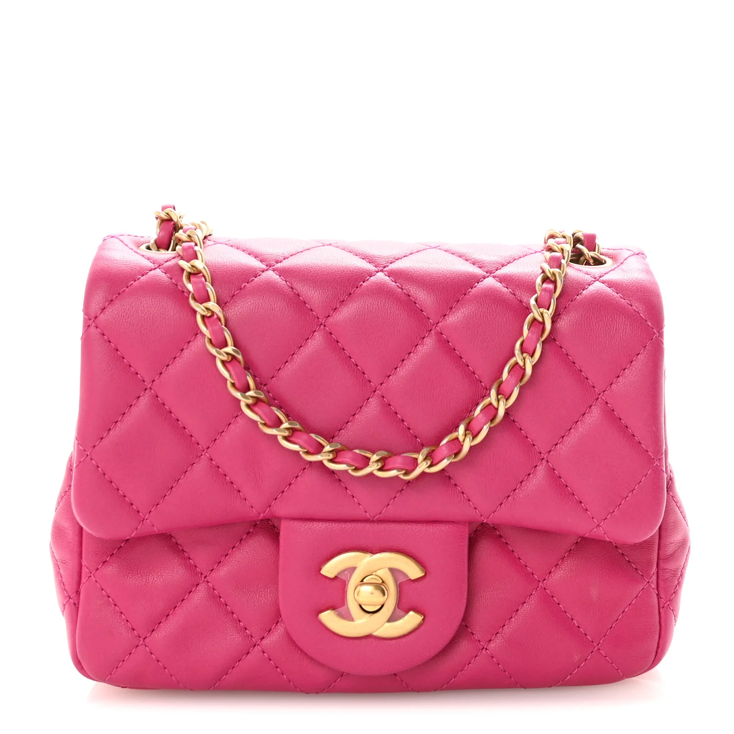 Lambskin Quilted Mini Pearl Crush Flap Fuchsia