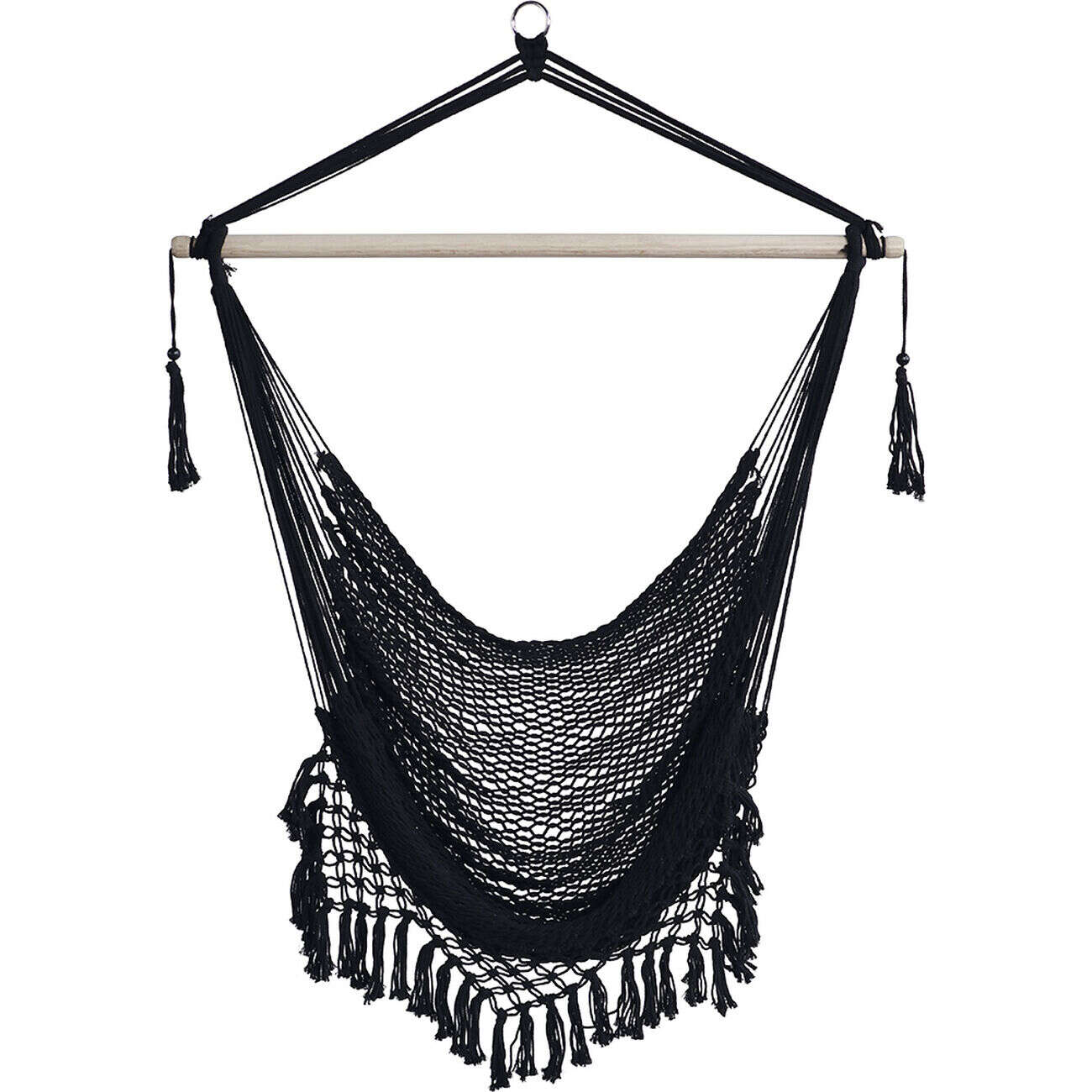 Siège suspendu Natura bois macramé noir 100x130xH125cm