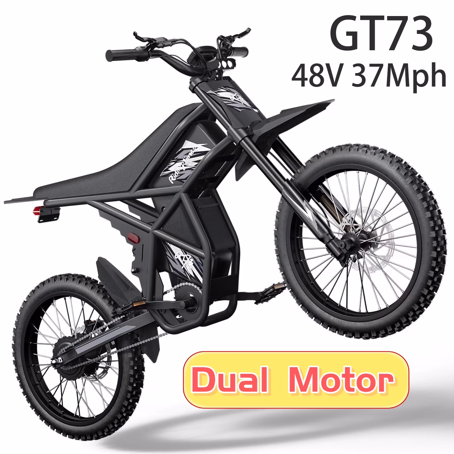 Riding'Times GT73 Electric Dirt Bike for Adults, 37MPH 48V36.4AH 2400W 1747wh Dual Battery Ebike, 85+ Miles Range, 25