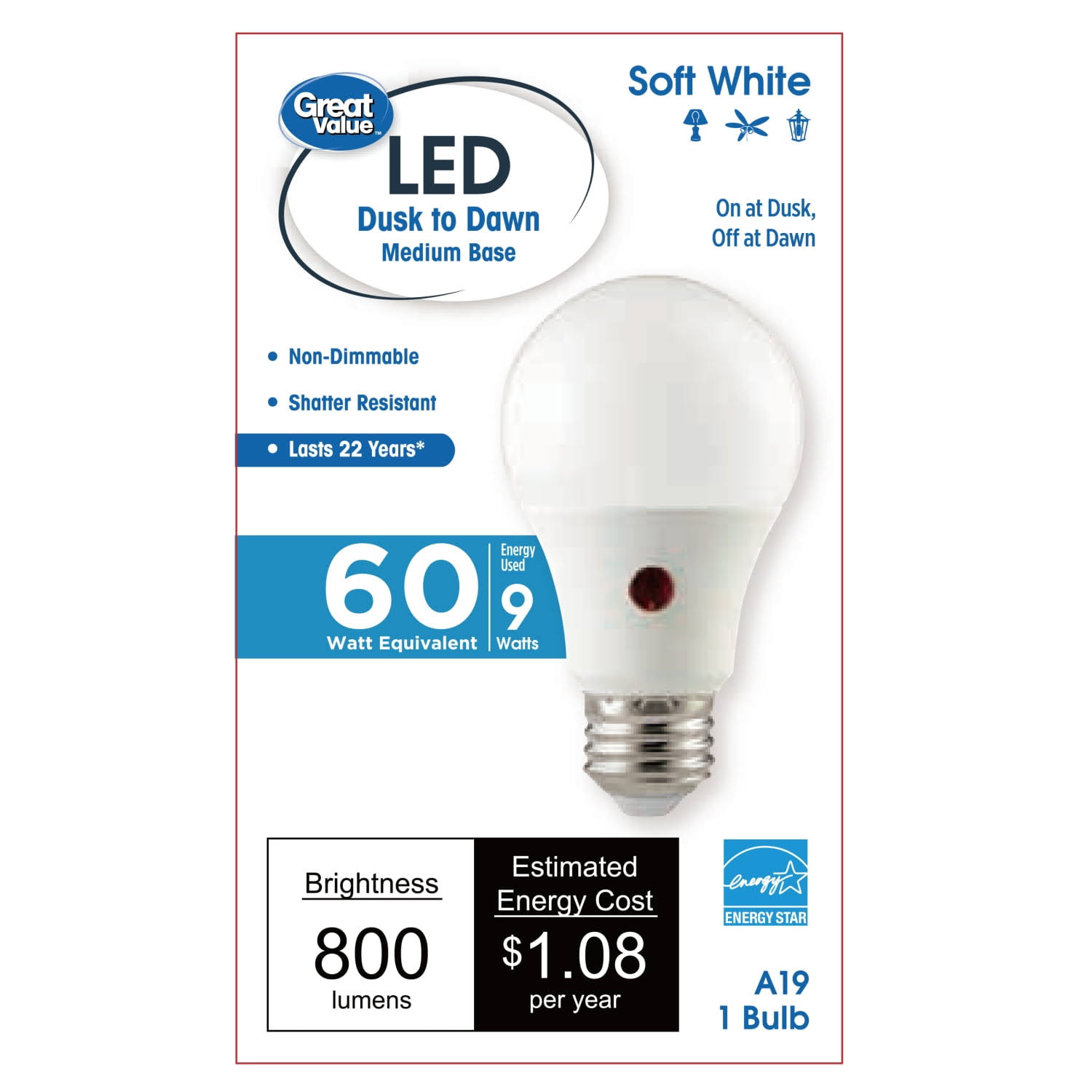 Great Value 9 Watts Soft White LED Bulb - Each