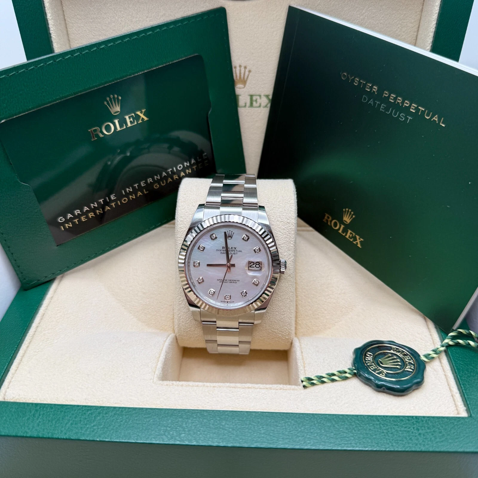 [Super Clone]RLX  Datejust 41 Mother of Pearl Diamond Stainless Steel Fluted Oyster - 126334
