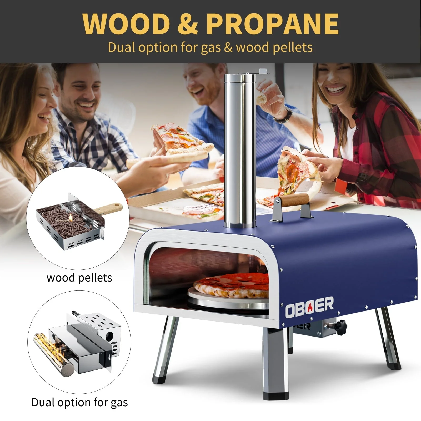 NAIZEA Outdoor Wood Fired Pizza Oven,Stainless Steel Pizza Grill,W/Complete Accessories Pizza Bag For Outdoor Cooking (Blue)(Black) Image 8