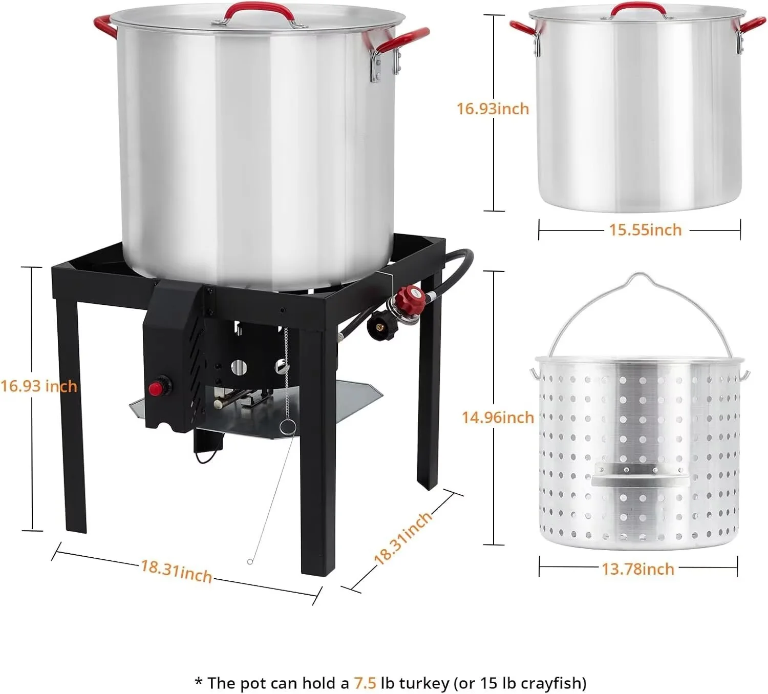 60 Qt Seafood Boiling Kit with Strainer, Outdoor Seafood Boil Pot and Basket with 110, 000 Btus Propane Jet Burner & Lifting Hook, 10 PSI Regulator