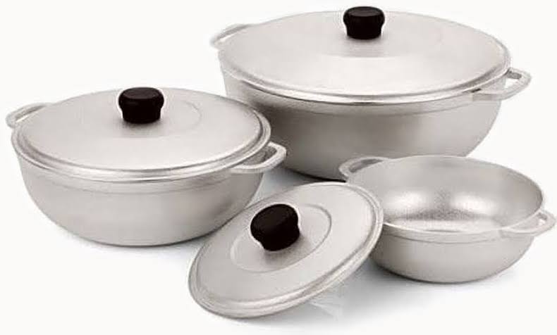 Imusa 3Pieces Colombian Cast Aluminum Caldero or Dutch Oven Set with Lid, Silver