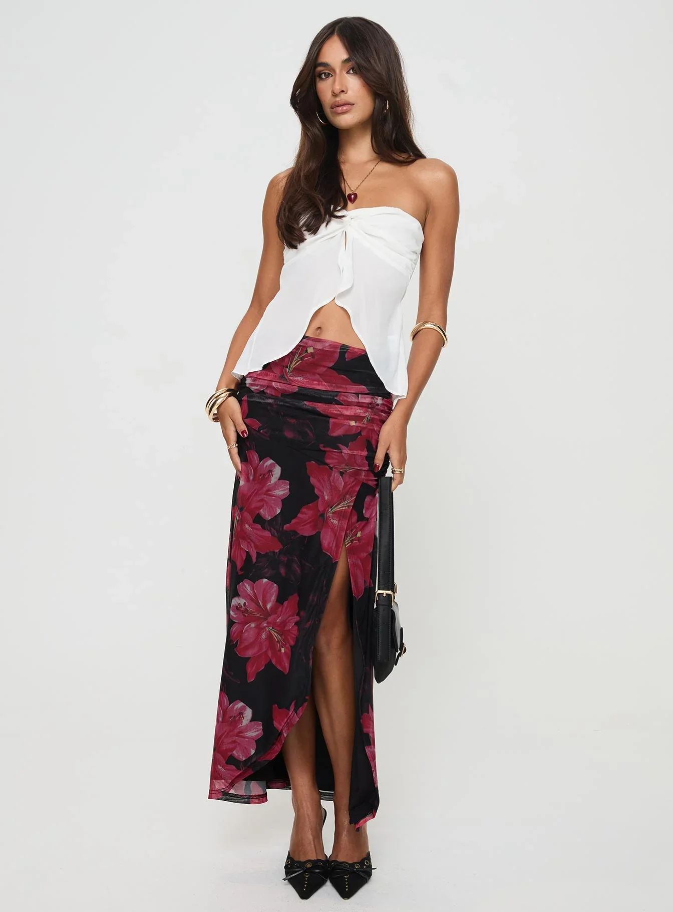 Cooperi Maxi Skirt Black Red Floral