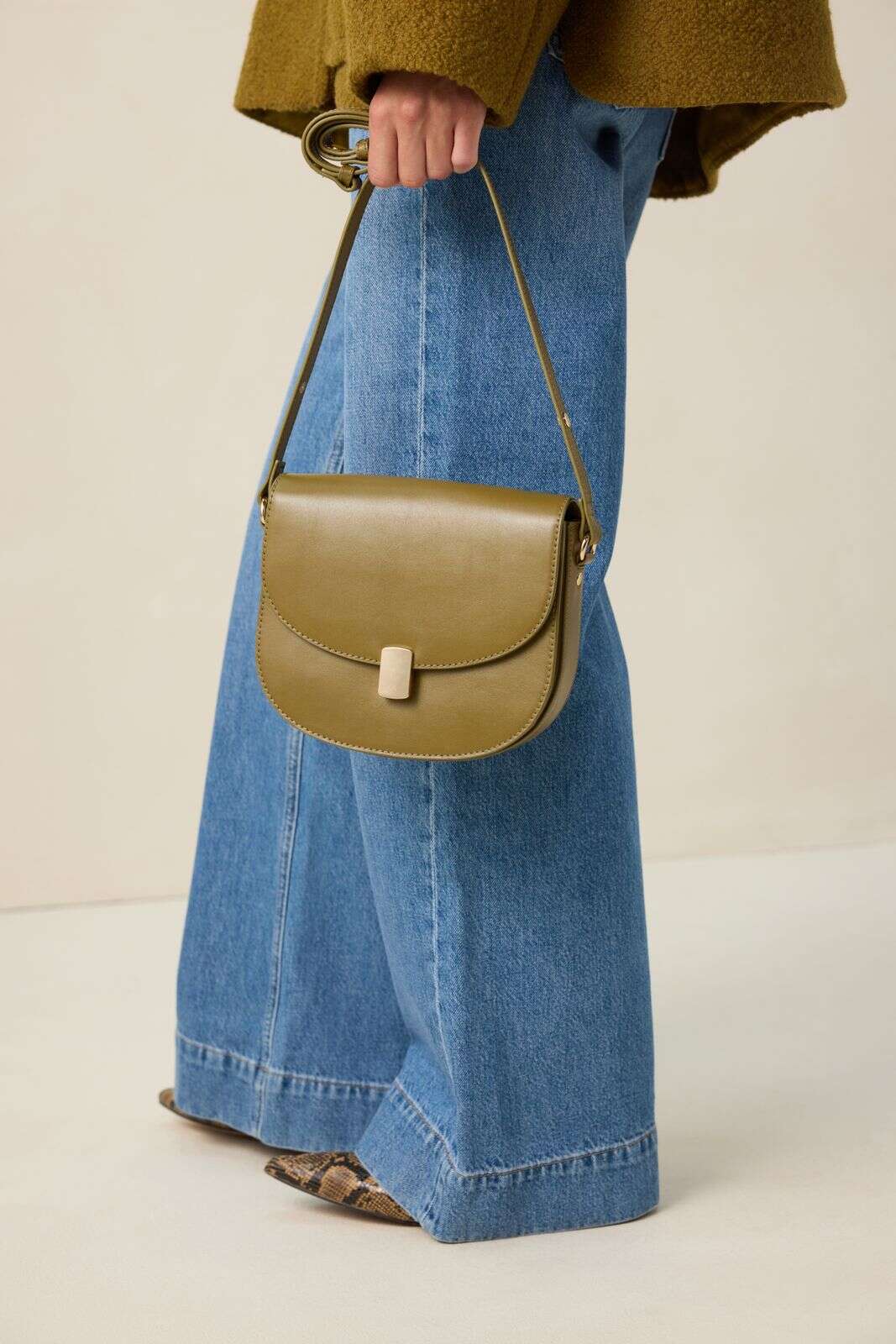 Donkergroene leren crossbody tas