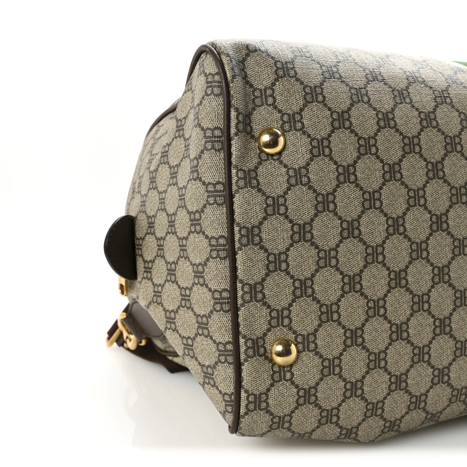 X BALENCIAGA BB Supreme Monogram Web Medium Ophidia Carry-On Duffle Bag Beige New Acero