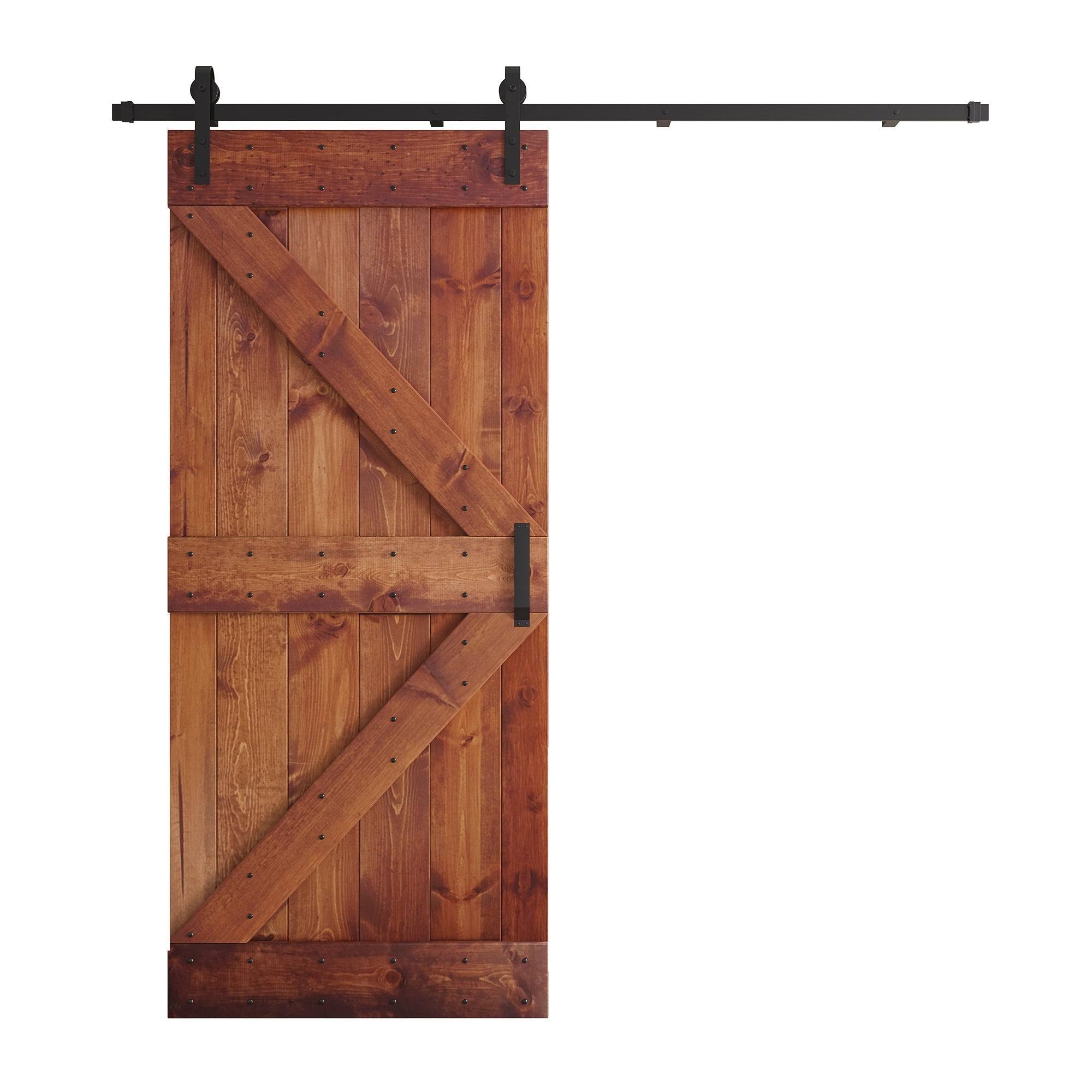 Coast Sequoia Inc K 36 in. x 84 in. Red Walnut DIY Knotty Pine Wood Sliding Barn Door with Hardware Kit