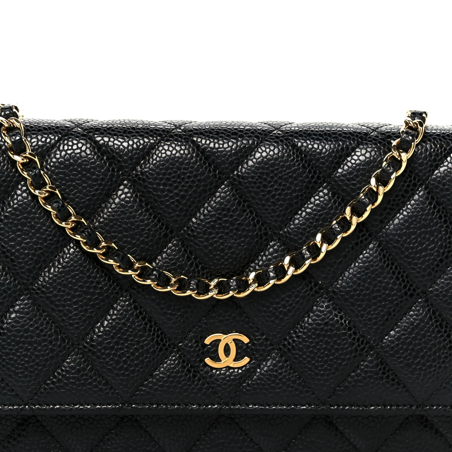 Caviar Quilted Wallet on Chain WOC Black