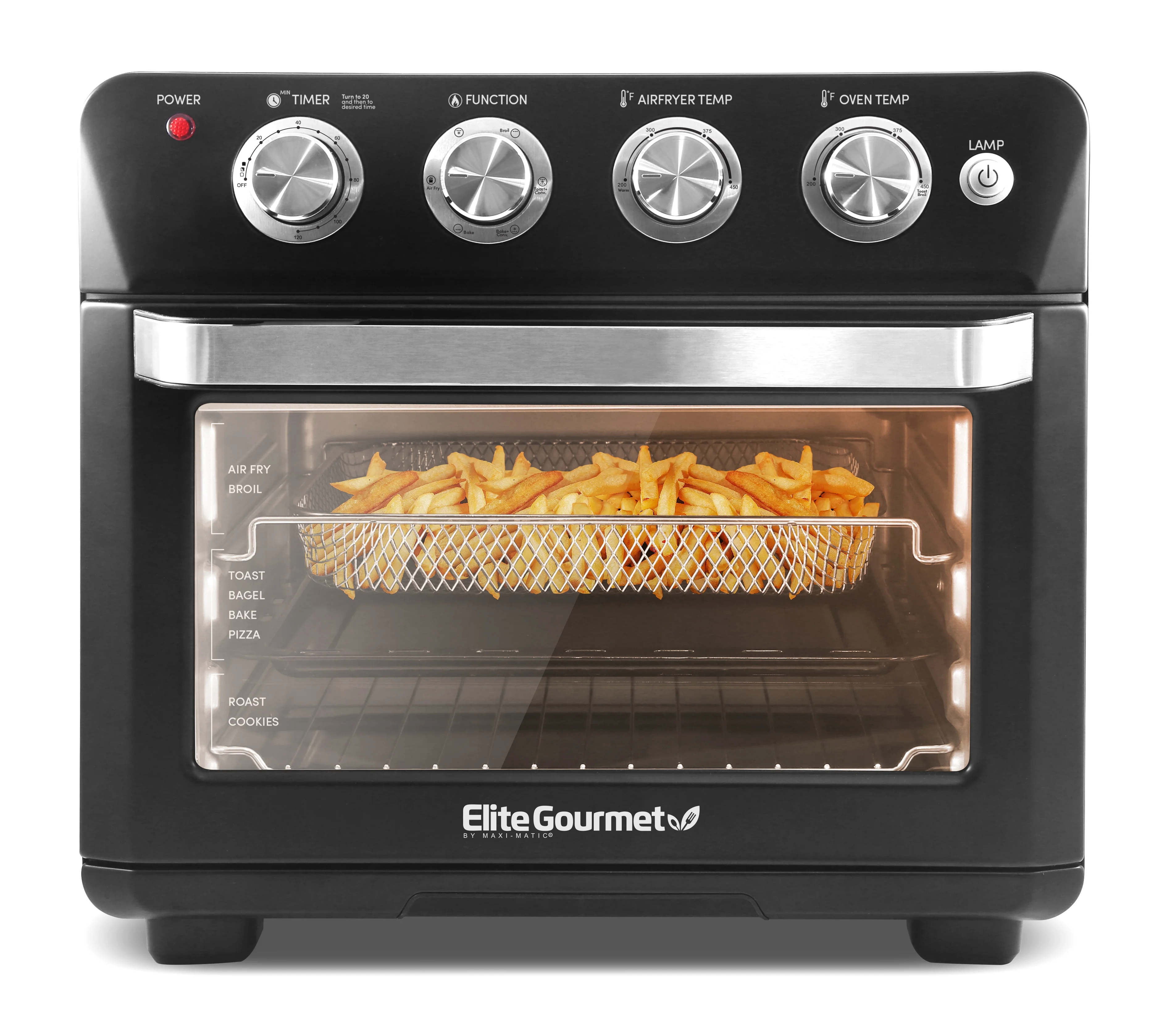 Elite Gourmet Deluxe Air Fryer Oven 25qt, Black - Fast Fry, Bake, Roast, Dehydrate