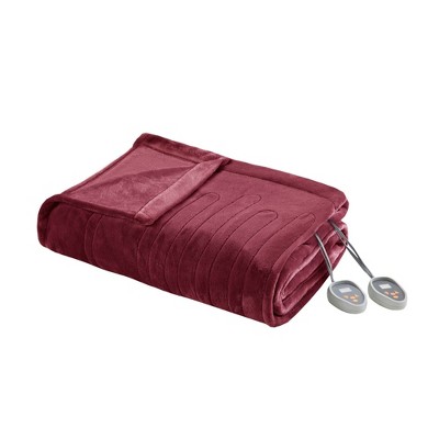 Beautyrest Queen Plush Electric Heated Bed Blanket Red: Midweight, Machine Washable, 5-Year Warranty