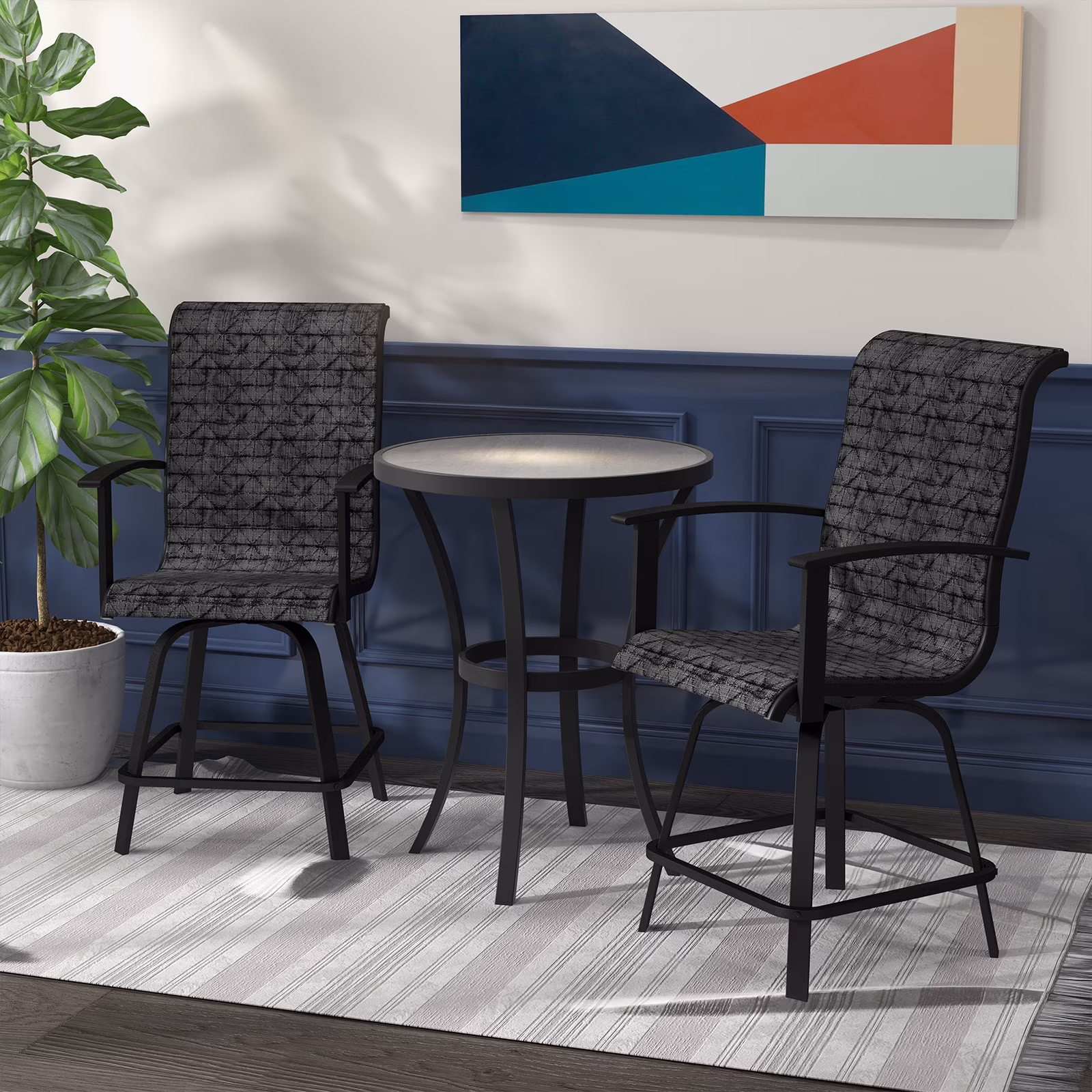 Grand Patio 3 Piece Modern Indoor&Outdoor Counter Height Patio Bar Set for Bistro, Steel Frame, 2 Chairs and 1 Sidetable,Coffee Table, Garden, Porch, Backyard