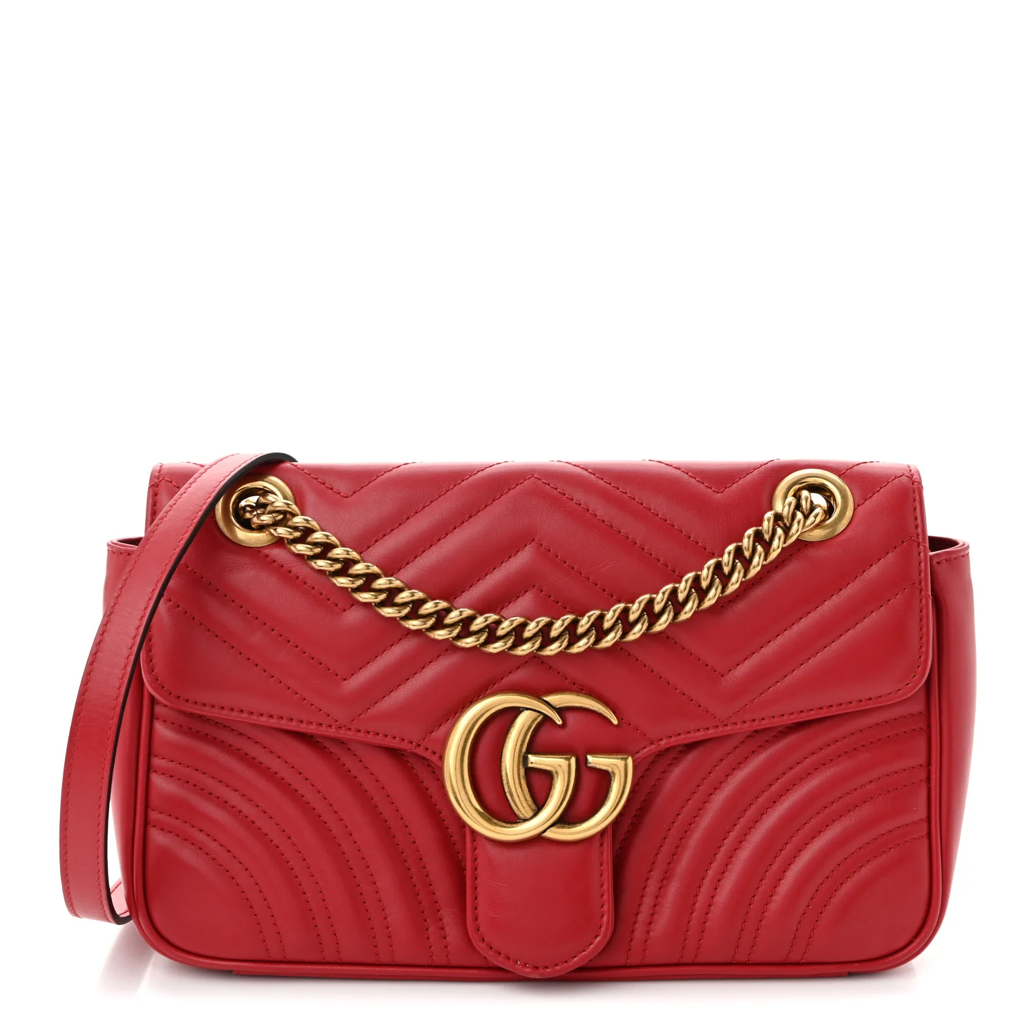Calfskin Matelasse Small GG Marmont Shoulder Bag Hibiscus Red