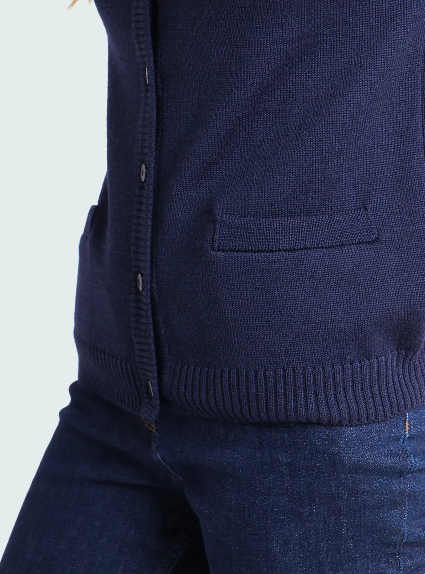 Cardigan femme en laine jersey épais Bleu Marine