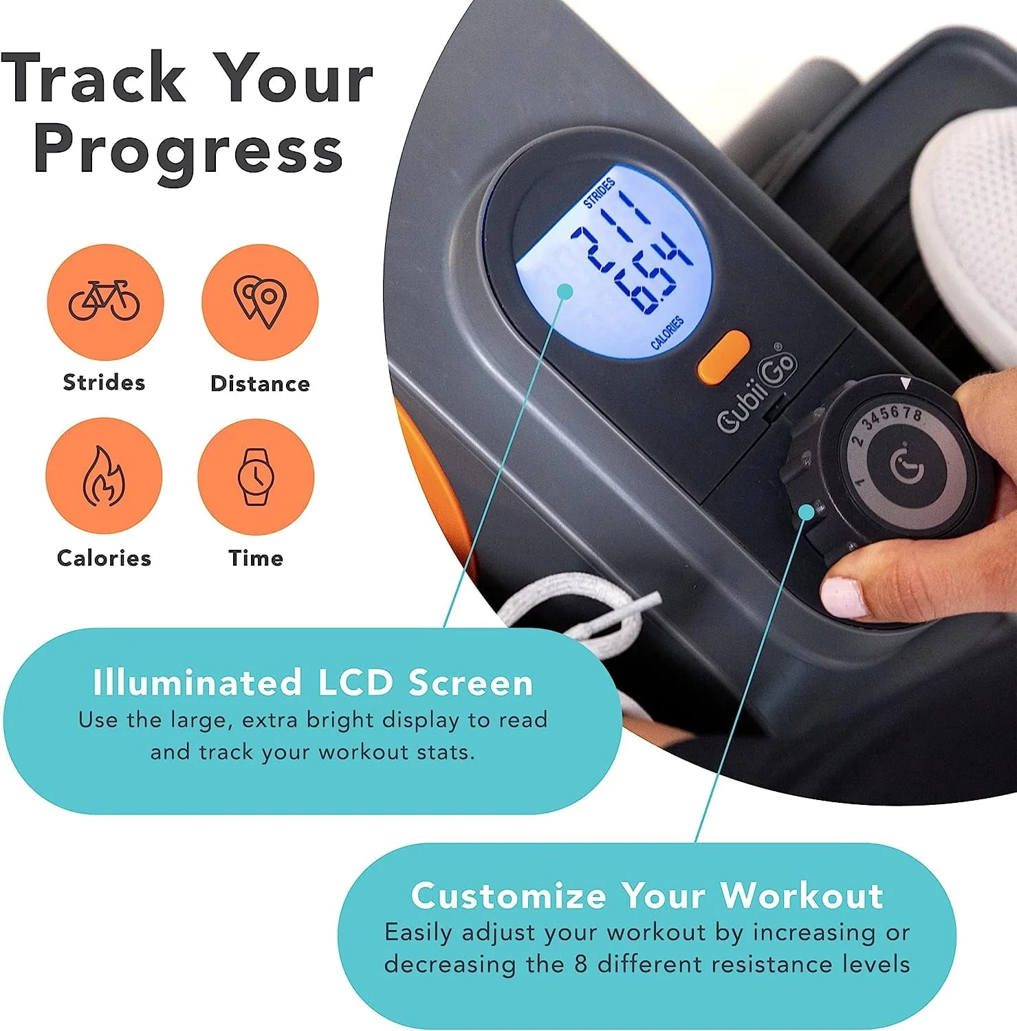 Go, Seated Elliptical Trainer with Wheels and Handle, 8 Adjustable Magnetic Resistance Levels Image 5