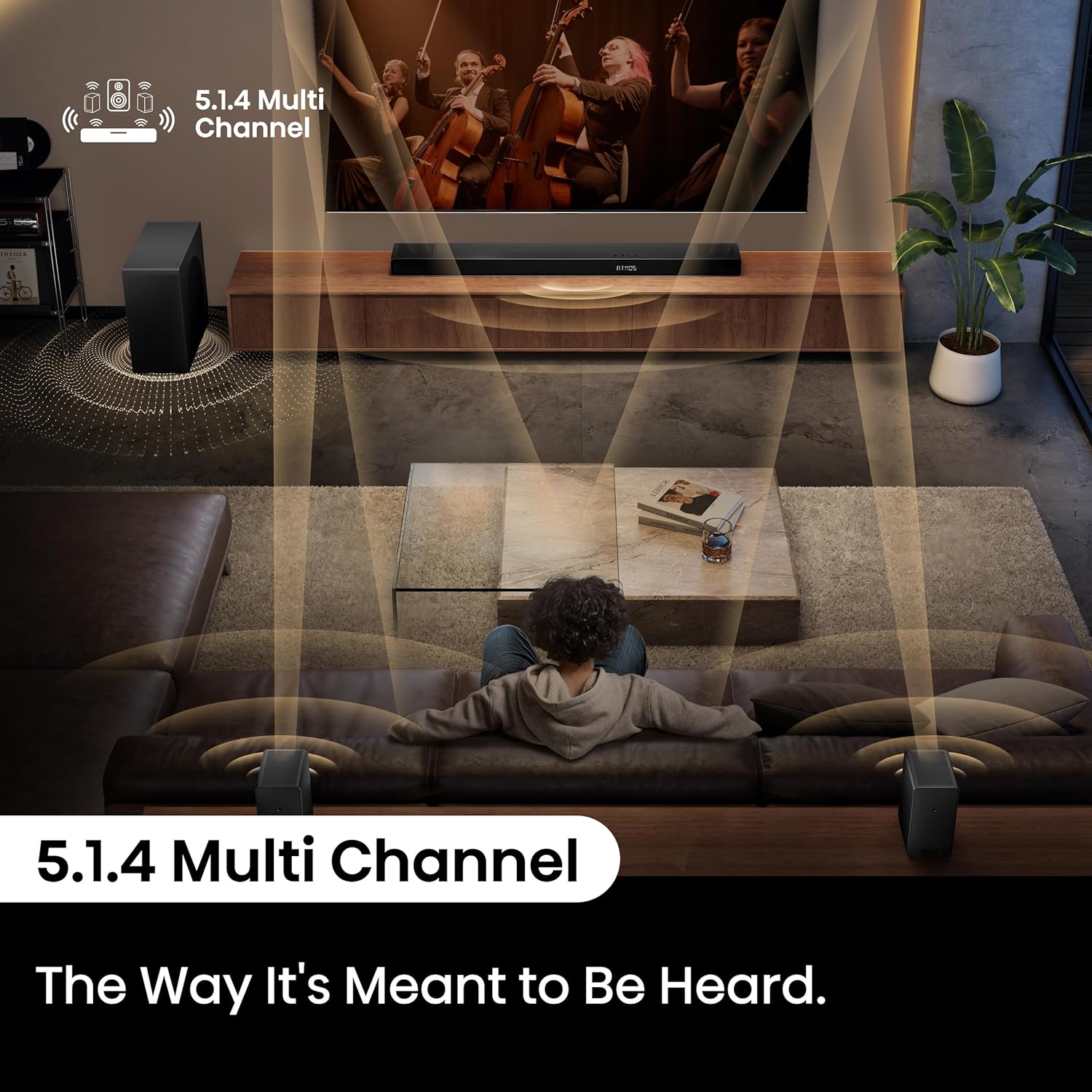 Hisense AX5140Q 5.1.4Ch Sound Bar with Wireless Subwoofer  Dolby Atmos  DTS:X  Bluetooth 5.3  Roku TV Ready  HDMI/AUX/ARC/Optical/USB  EzPlay  7 EQ Modes  Hi Concerto  Room Calibration