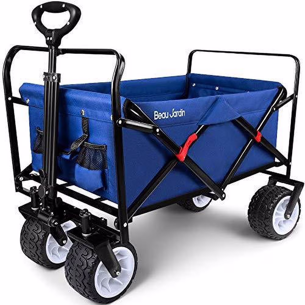 Collapsible Folding Wagon 300 Pound Capacity Heavy Duty Foldable Beach Wagon Cart Grocery Utility Wagon for Garden Sports Shopping Outdoor All Terrain Wheel Portable Black(black/1) - Image 3