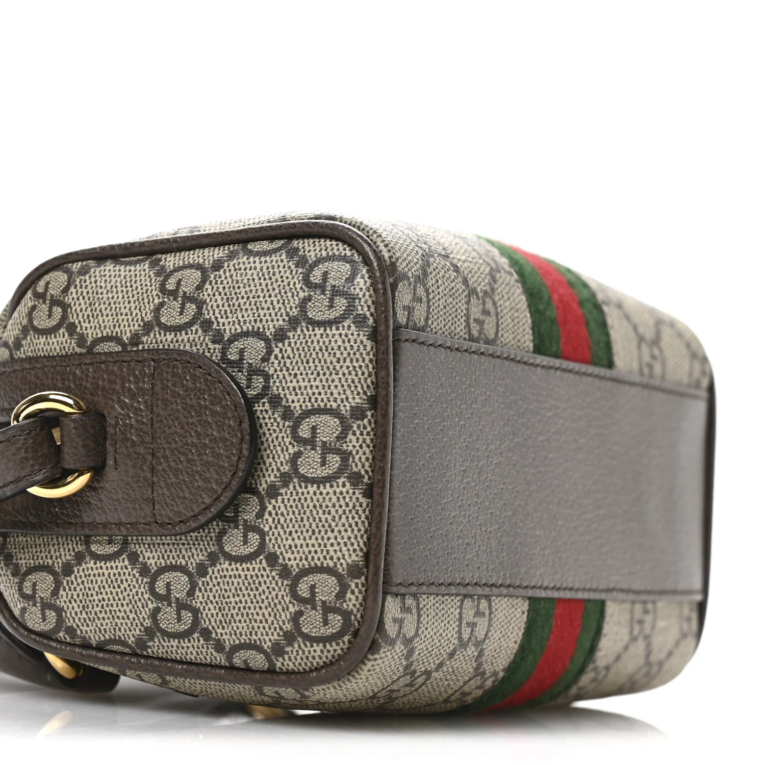 GG Supreme Monogram Textured Dollar Calfskin Web Super Mini Ophidia Top Handle Bowler Bag Beige Ebony New Acero
