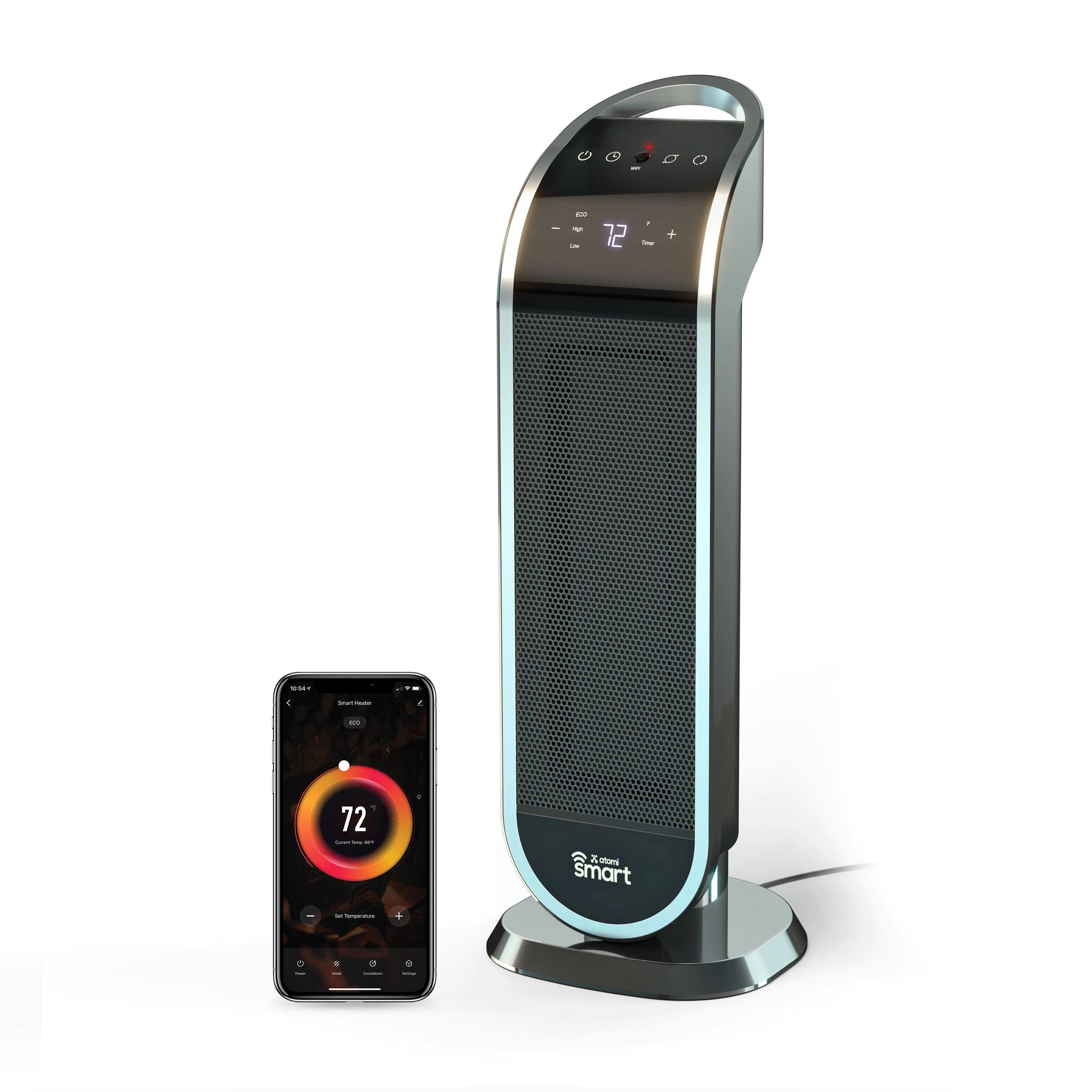 Atomi Smart WiFi 1500W Oscillating Ceramic Portable Personal Tower Heater - 2nd Gen