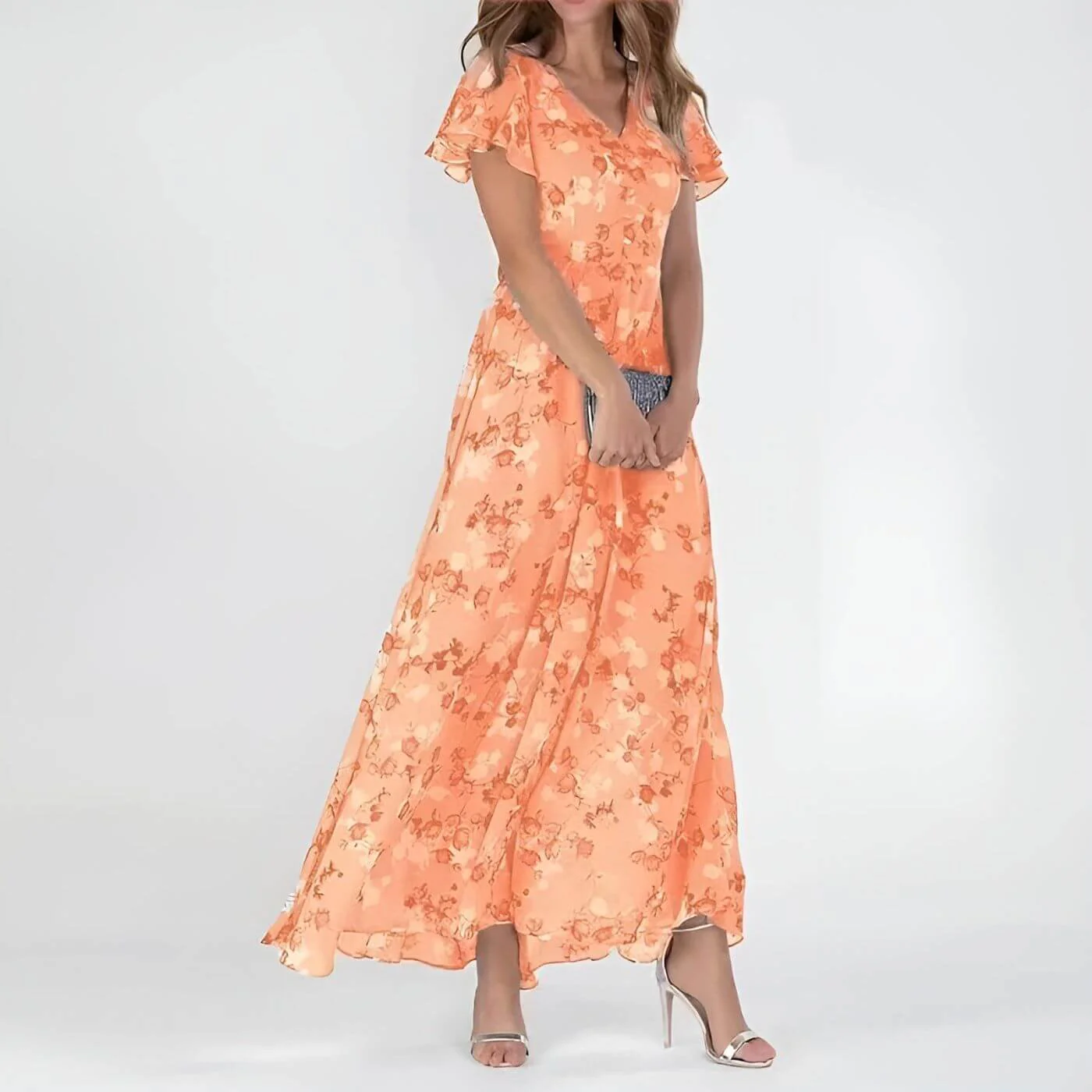 Régine™ – Robe longue d’été fleurie à col V