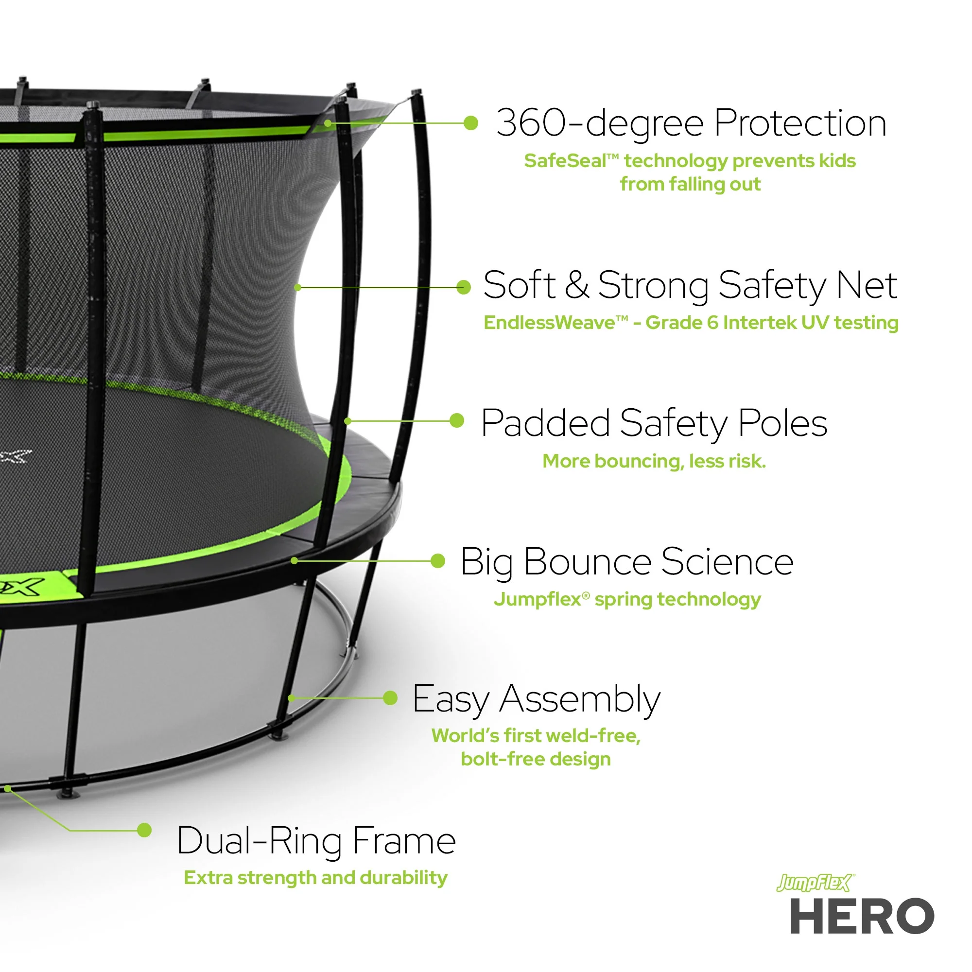 Jumpflex HERO 15' Trampoline with PROJAM Basketball Hoop and Net Attachment