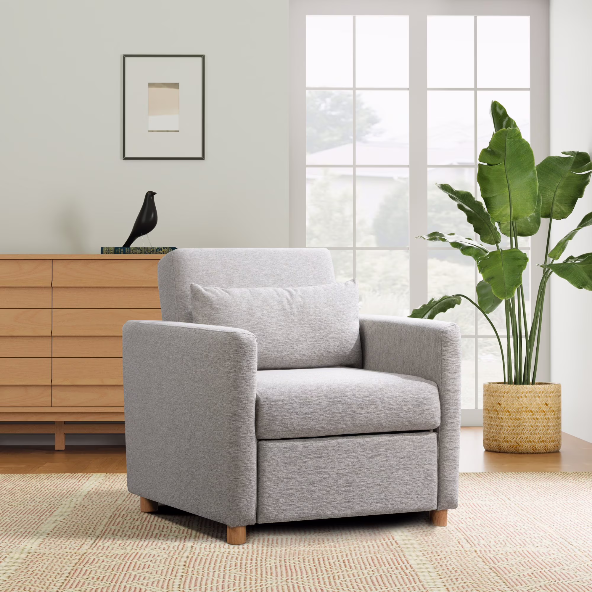Carly Scandinavian Style Convertible Chair, Ivory Fabric(Ivory) - Image 5