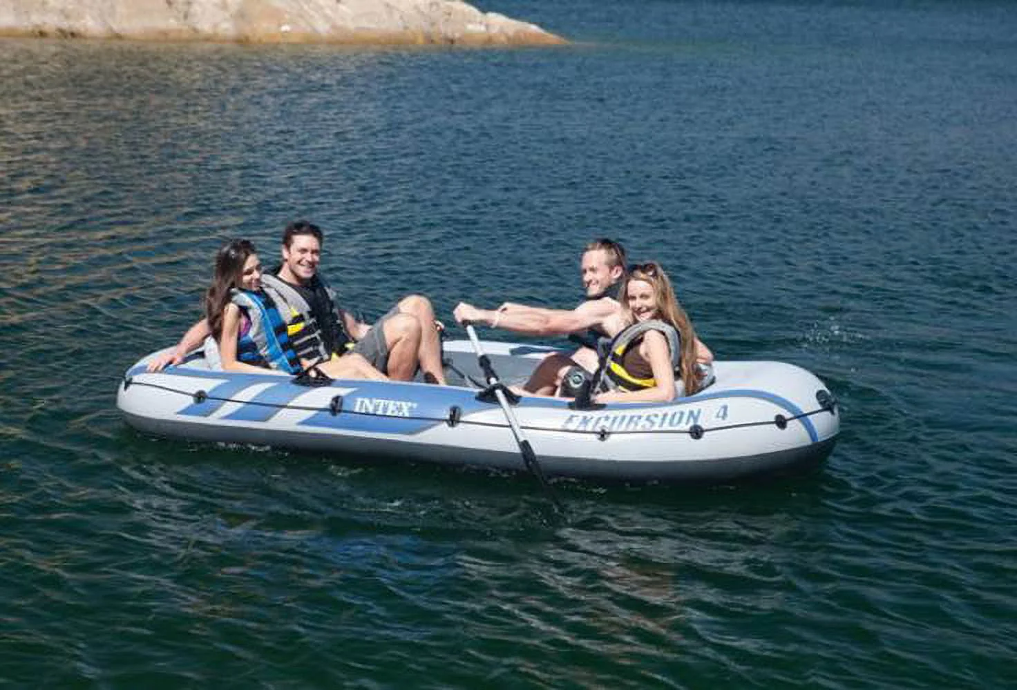 Intex Excursion 4 Inflatable Raft Set w/ 2 Transom Mount 8 Speed Trolling Motors Image 5