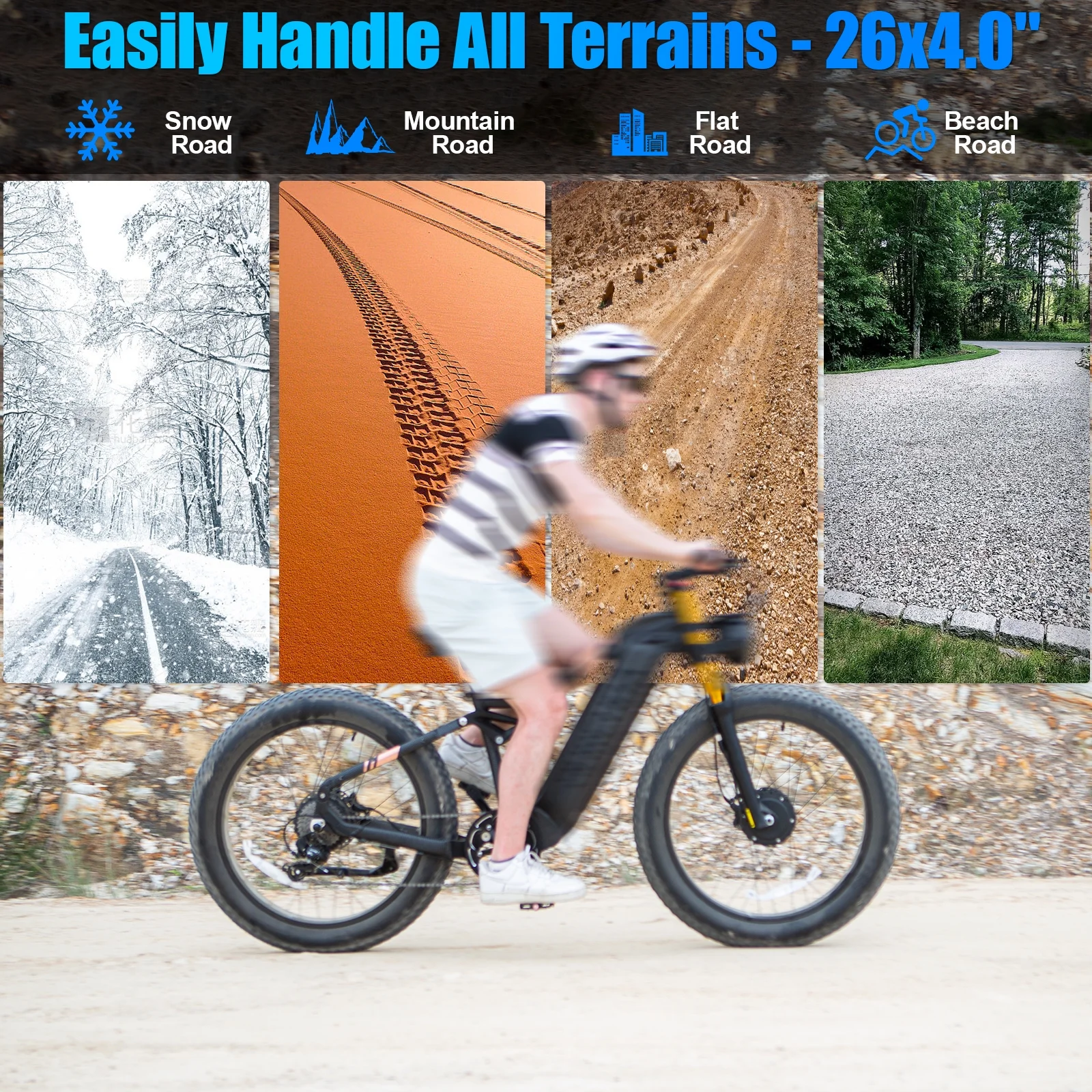 Dual Motors AWD 2000W Electric Bike for Adult 26'', UL2849 48V 60AH Removable Battery E-mountain bike 4'' Fat Tire up to 35MPH200Miles Long Range Off Road Ebike Beach Dual HydraulicBrakes E-Bicycle(AWD HC26 Dual battery(30Ah*2)) - Image 5