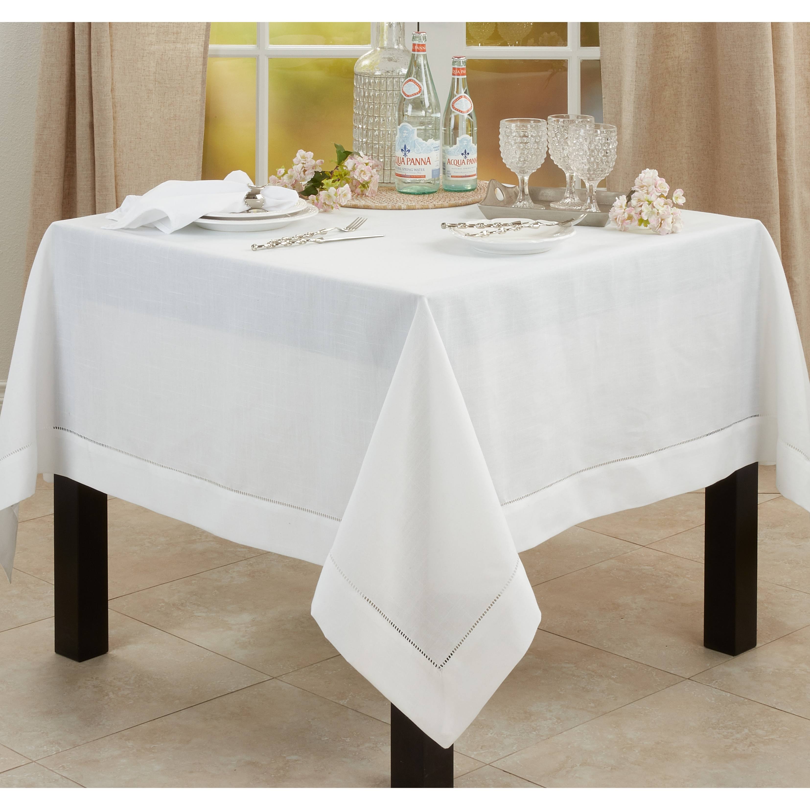 Saro 6300.W60S 60 in. Square Classic Hemstitch Border Tablecloth White