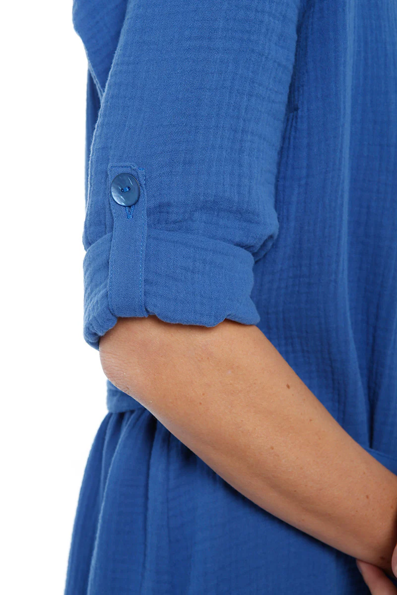 Robe en tissu gaze de coton - BLEU INDIGO