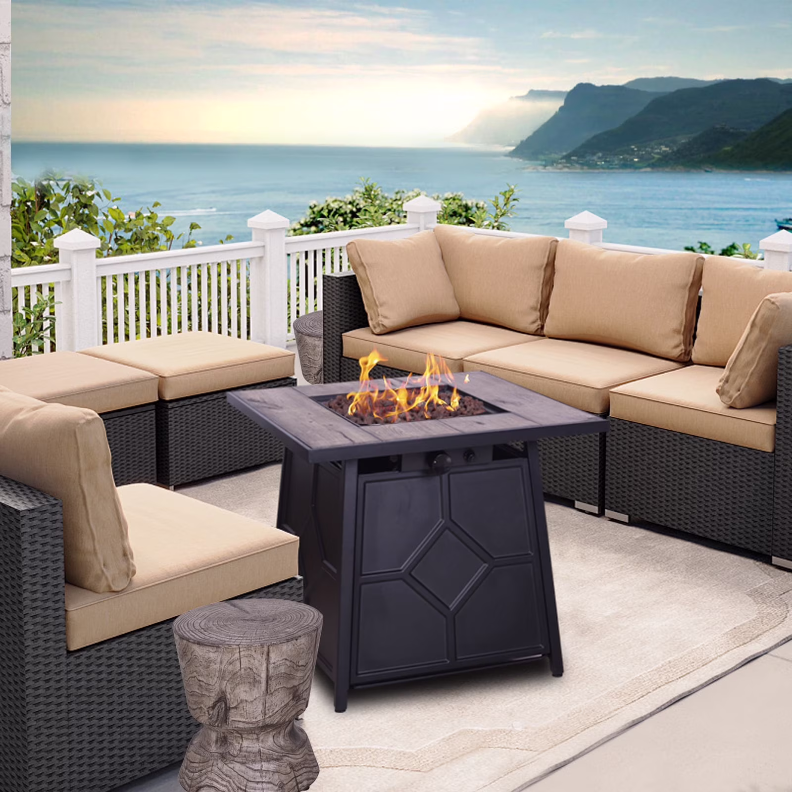 Afterglow Outdoor 28 Propane Fire Pit Table for Outside Patio Backyard Garden | Terra Fab Top & Steel Base