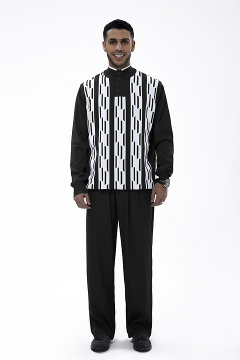 Costume de marche noir tricoté à manches longues pour homme