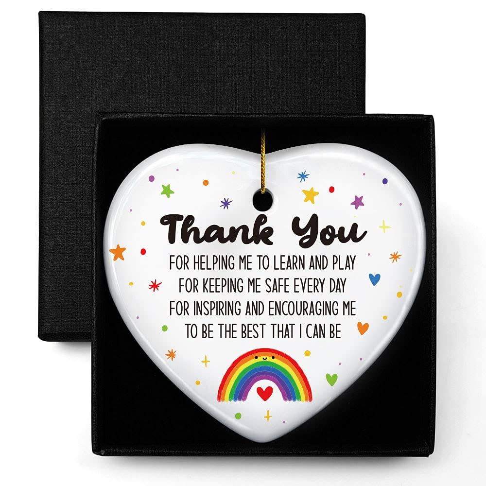 Teacher Appreciation Gifts, Thank You Encouraging Me to Be The Best, Ornament Keepsake Sign Heart Plaque Gift for Teacher, Best Teacher Gift, Birthday