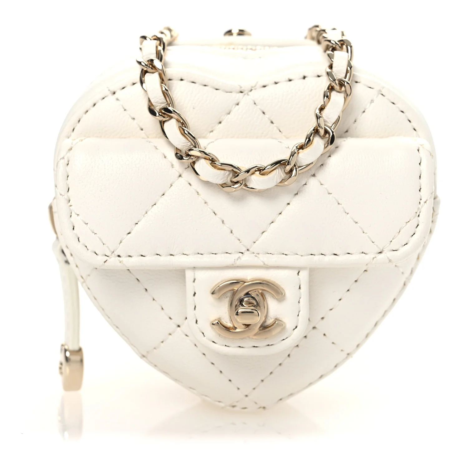 Lambskin Quilted CC In Love Heart Coin Purse With Chain White