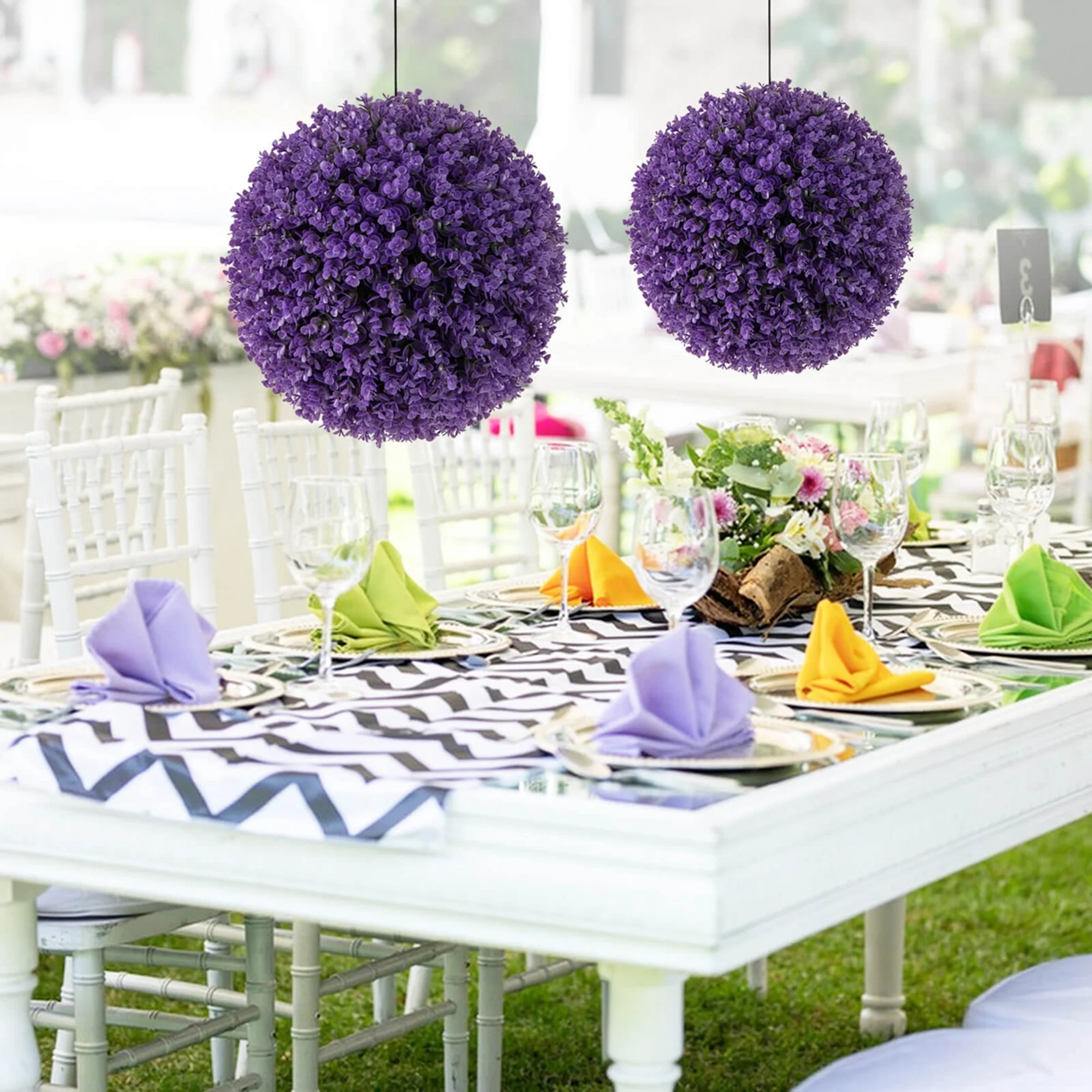 2 PCS Artificial Plant Topiary Balls with7 Layers Leaves UV Protected for Garden - Image 7