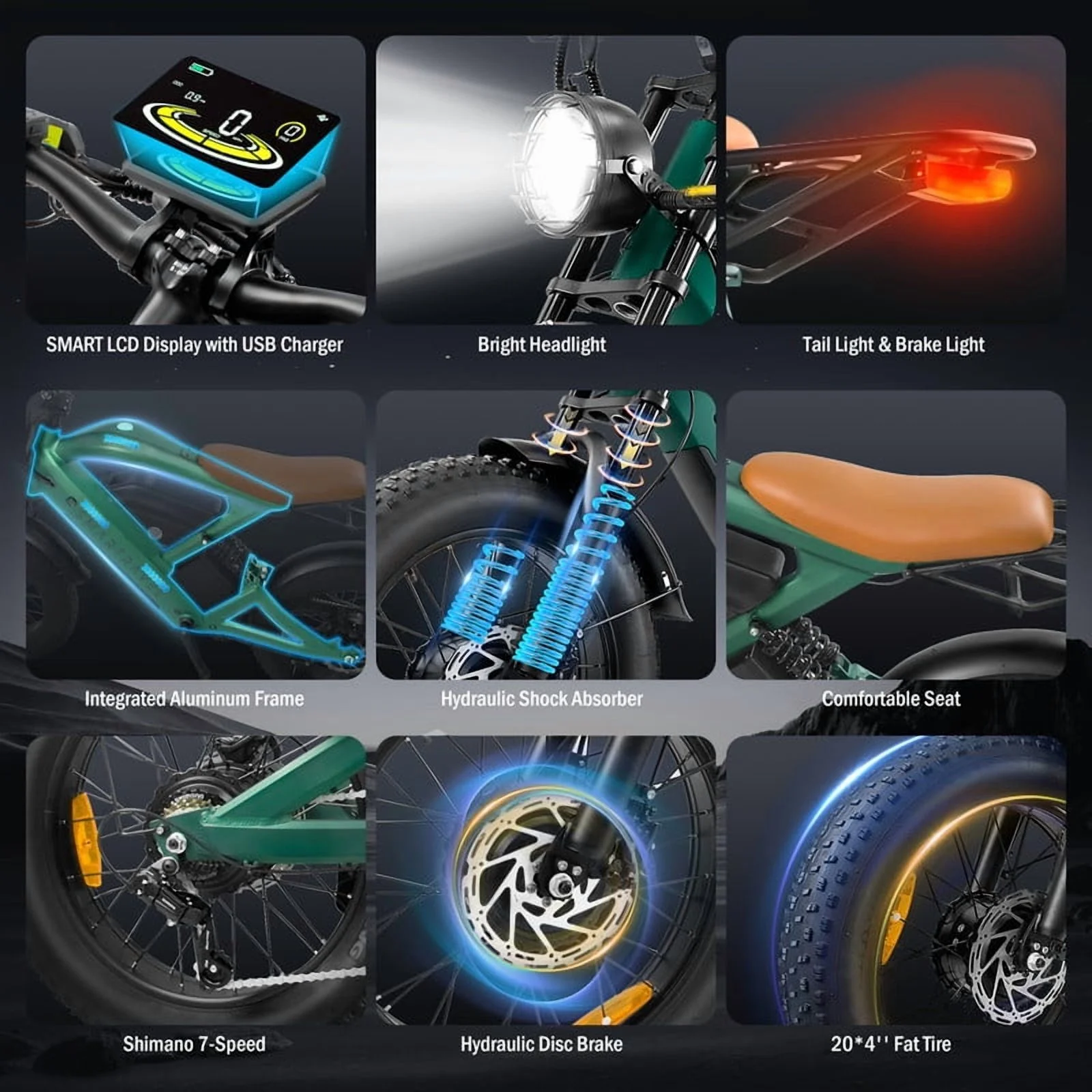 3000W(Peak) Motor 35MPH ST202 Electric Dirt Bike for Adults,52V50AH Dual Battery Ebike, 92+ Miles Range,20" Motorcycle Tire UL2849 Certified, Full Suspension(ZM22 2000W Green) - Image 4